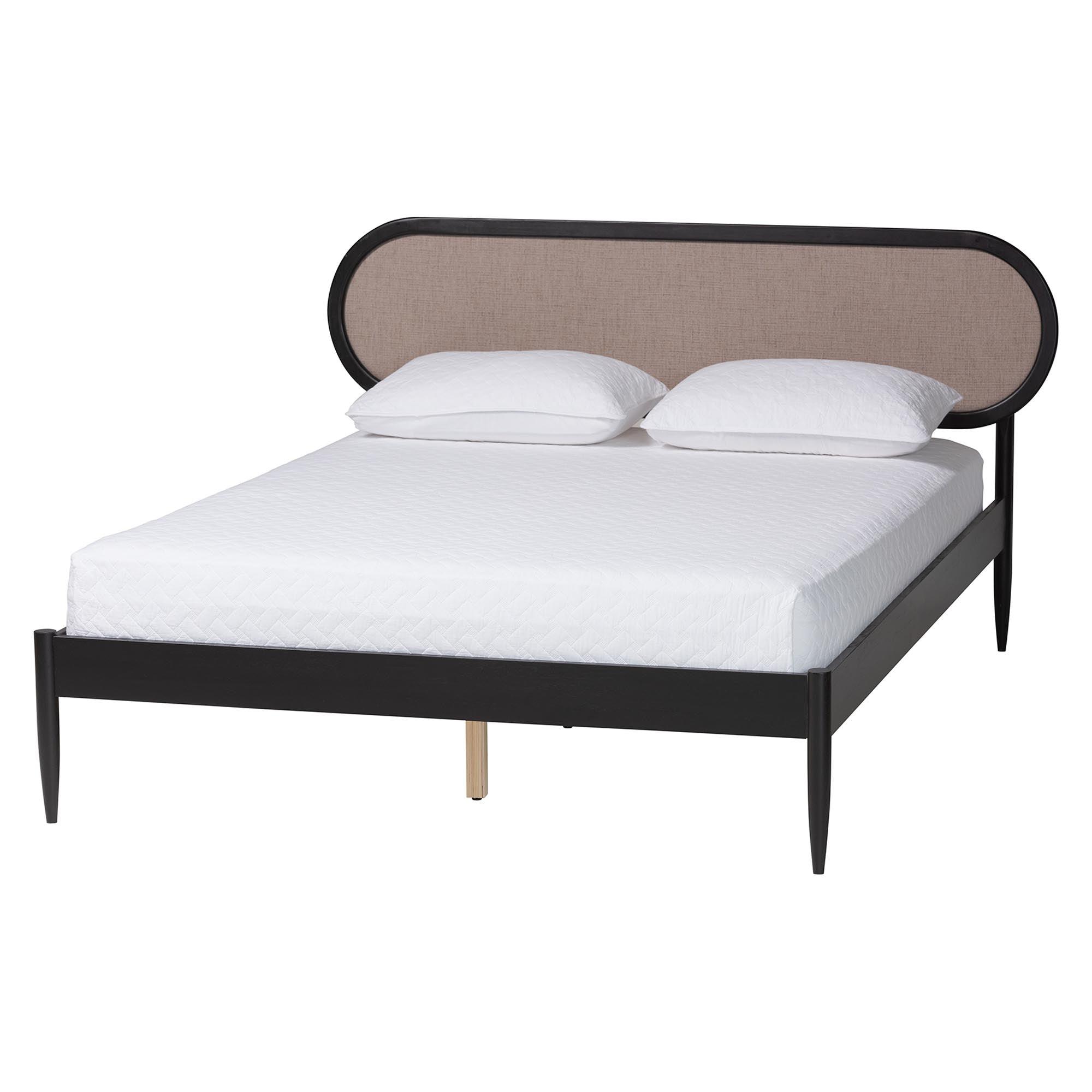 Shirin Mid-Century Fabric and Wood Platform Bed
