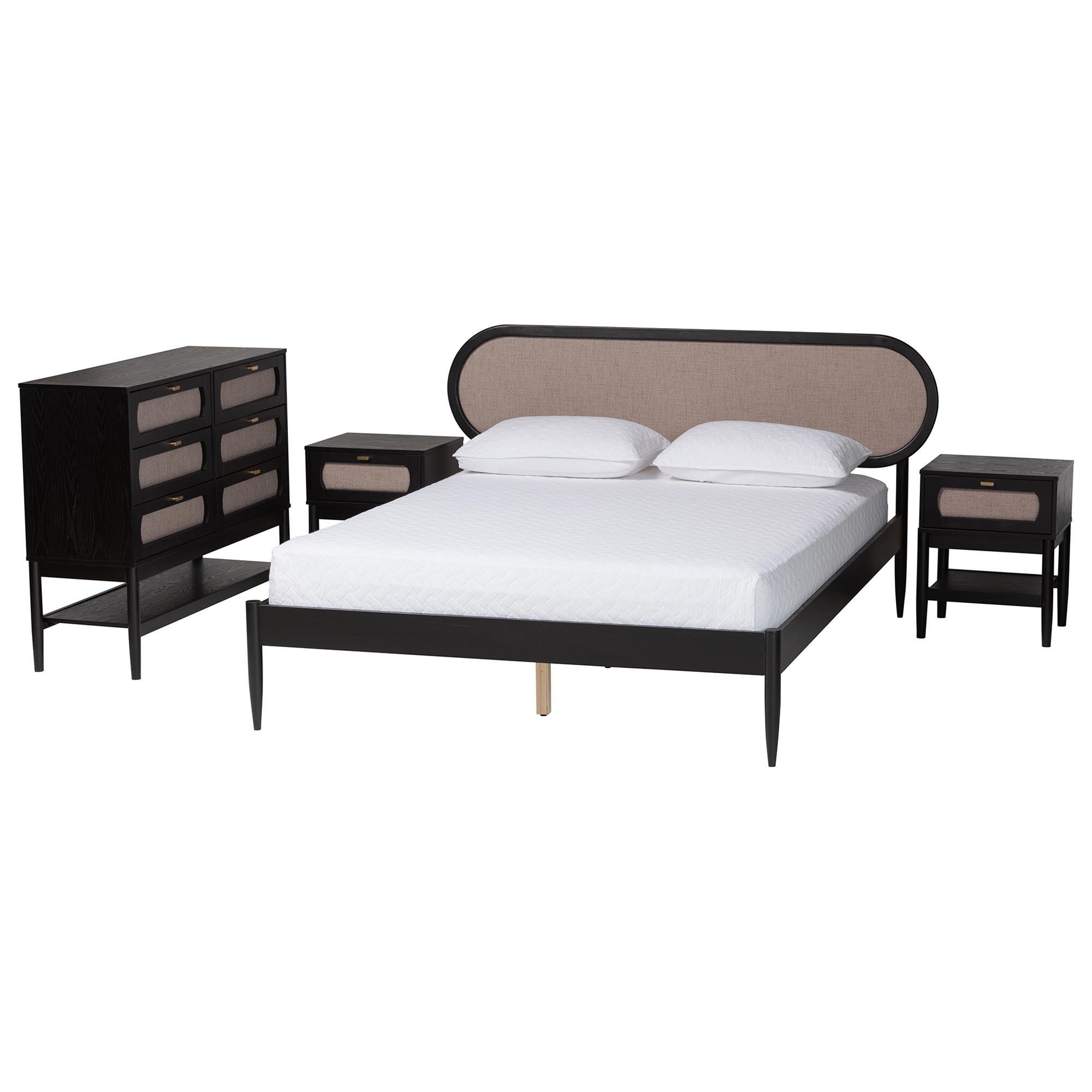 Shirin Mid-Century Fabric and Wood 4-Piece Bedroom Set