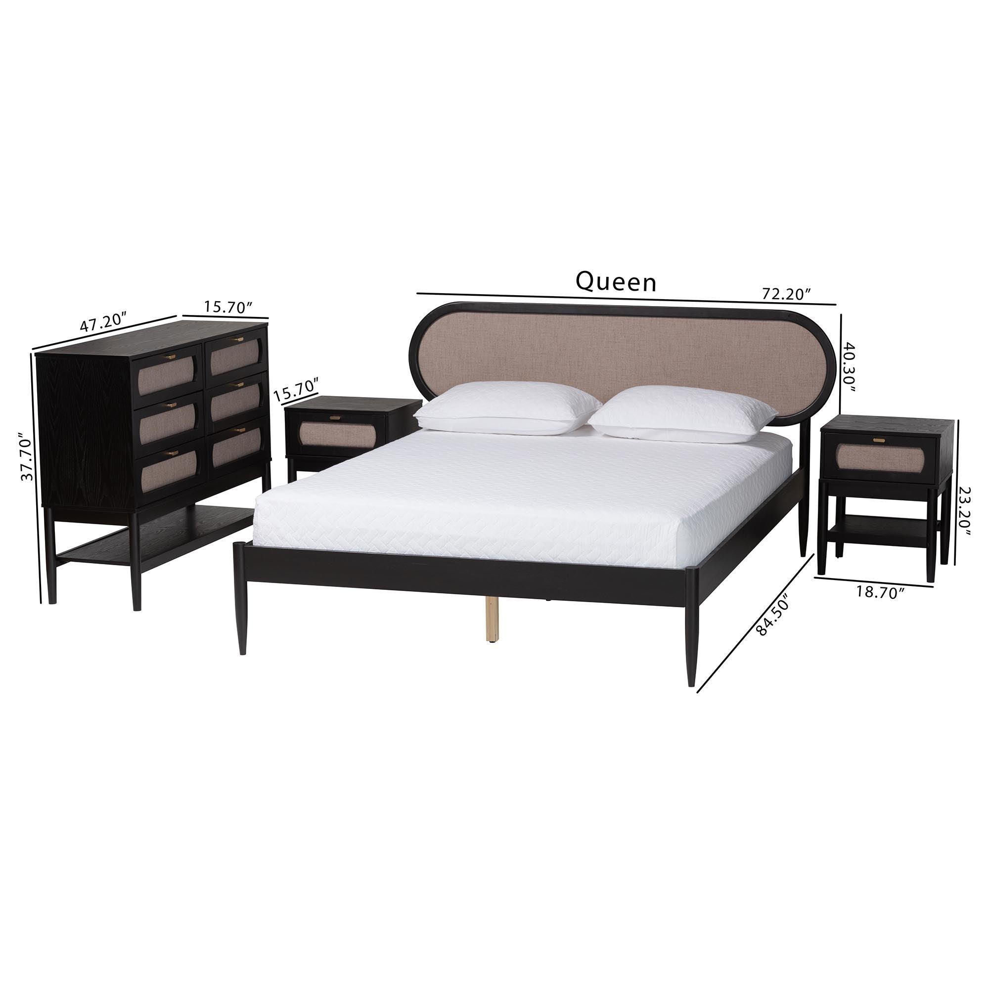 Shirin Mid-Century Fabric and Wood 4-Piece Bedroom Set