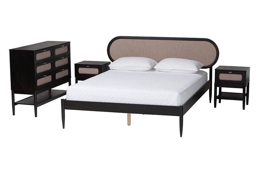 Shirin Mid-Century Fabric and Wood 4-Piece Bedroom Set