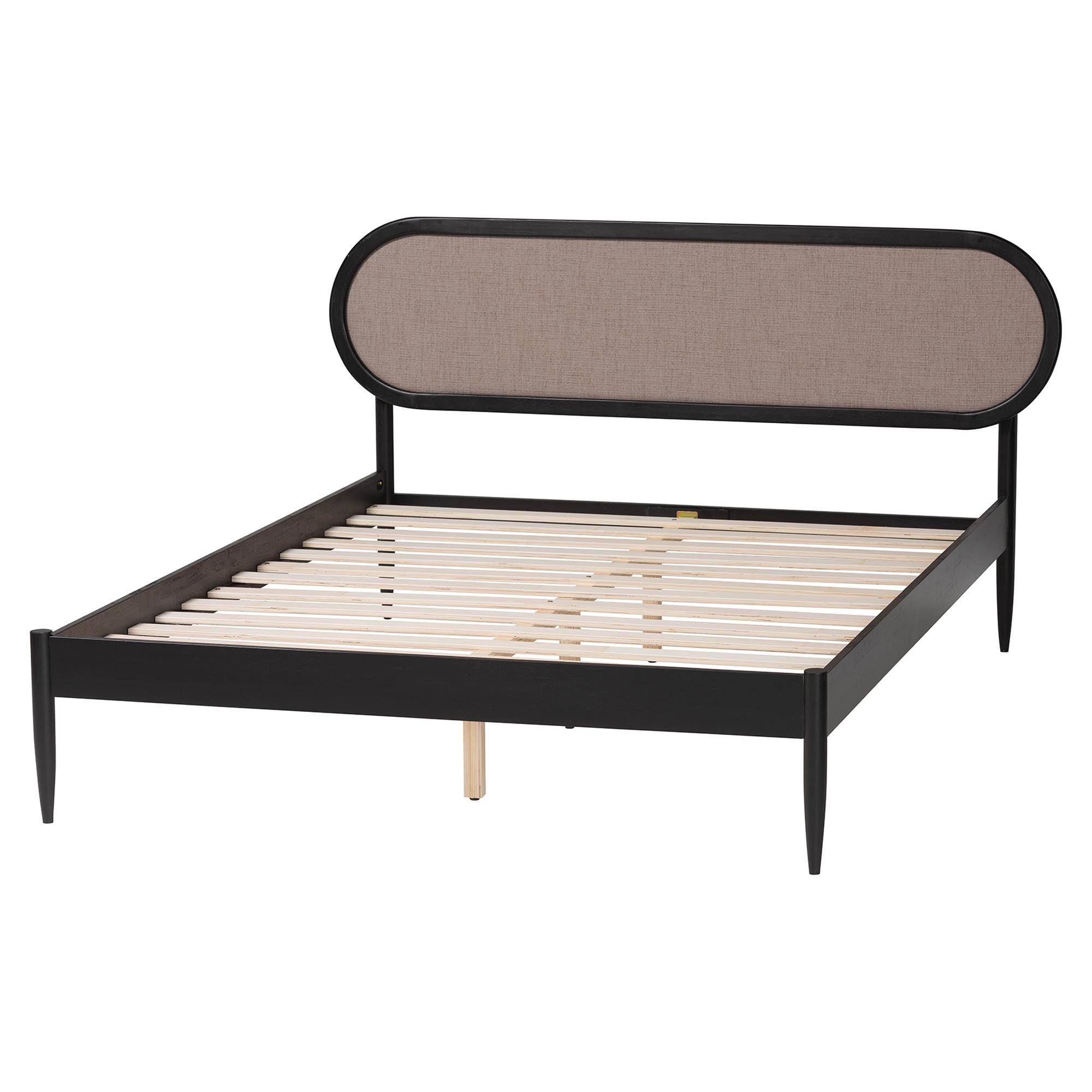 Shirin Mid-Century Fabric and Wood Platform Bed