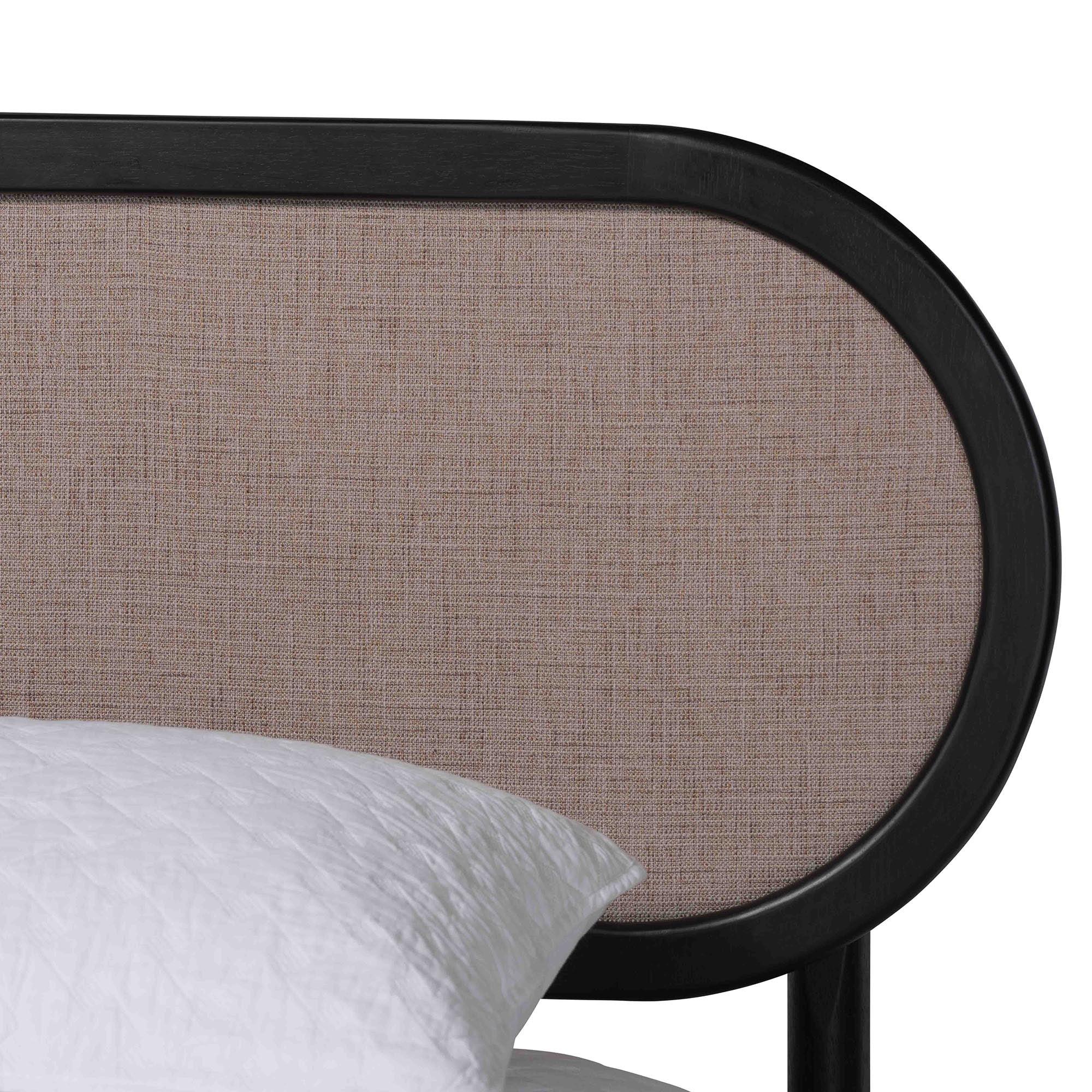 Shirin Mid-Century Fabric and Wood Platform Bed