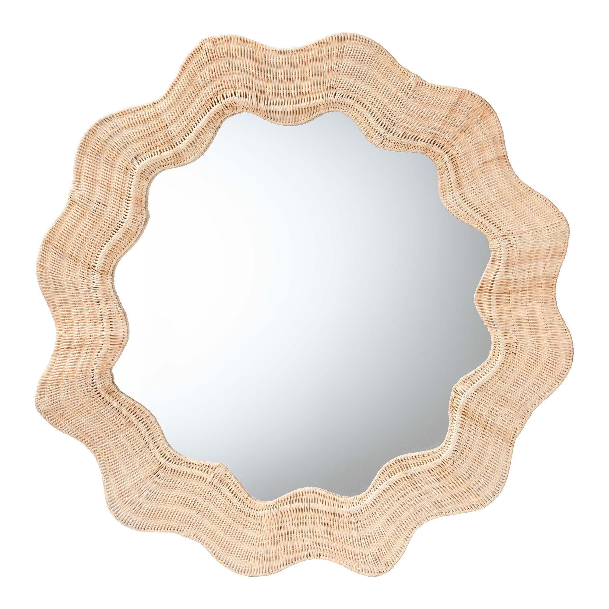 bali & pari Hasana Coastal Scalloped Rattan Round Accent Wall Mirror