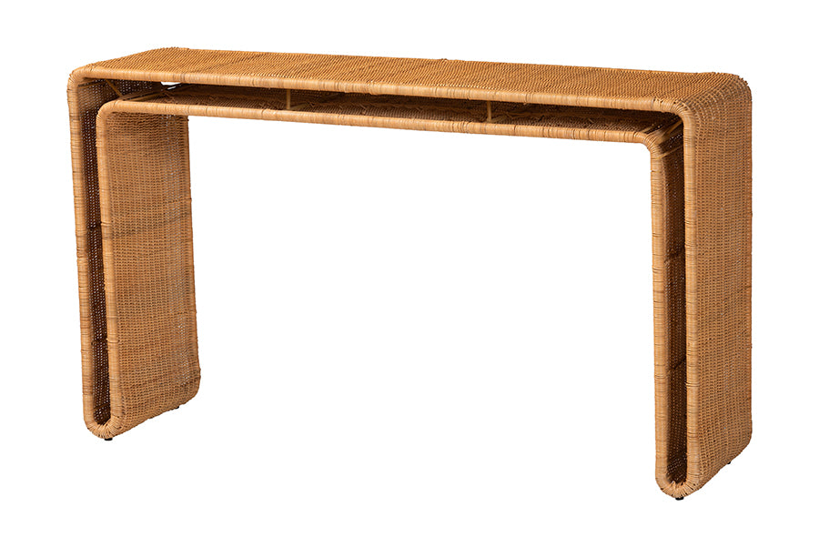 Bali & Pari Nevada Bohemian Light Honey Rattan Console Table