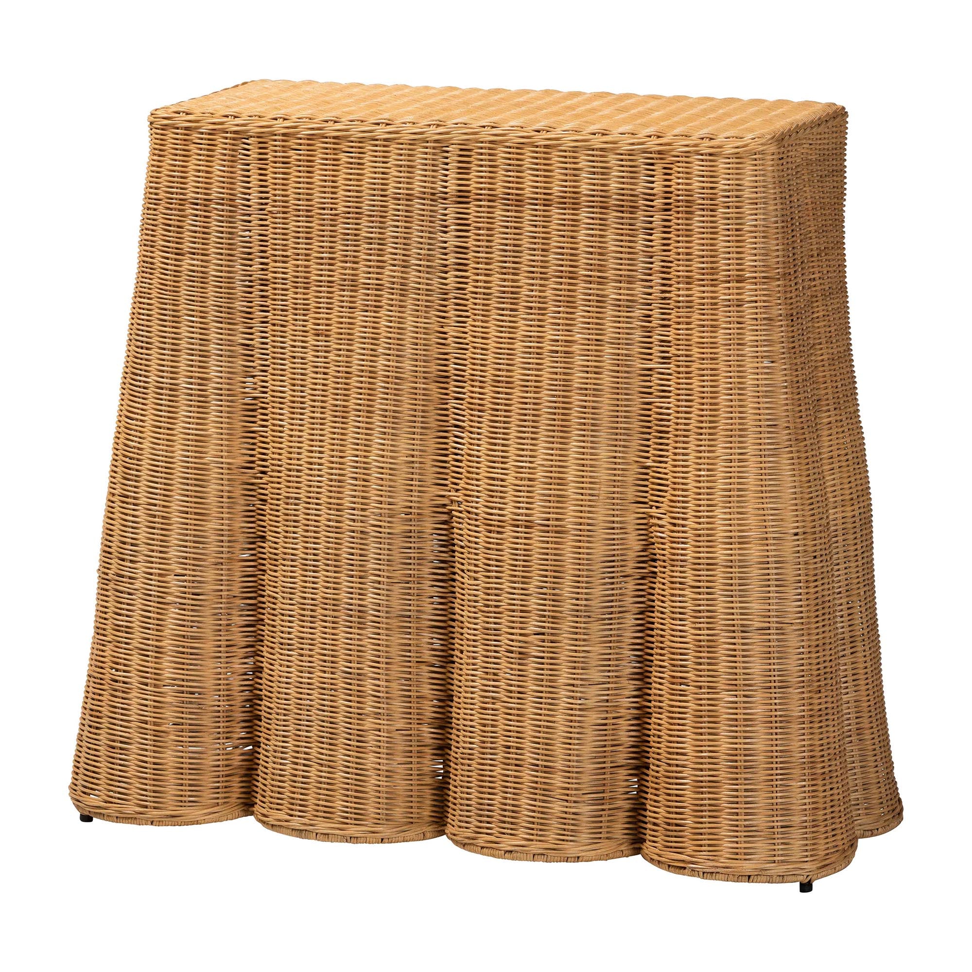 bali & pari Palm Scallop Rattan Console Table - Handwoven Wicker Accent Table for Hallway or Entryway, Coastal & Boho Décor, Rectangle 36"