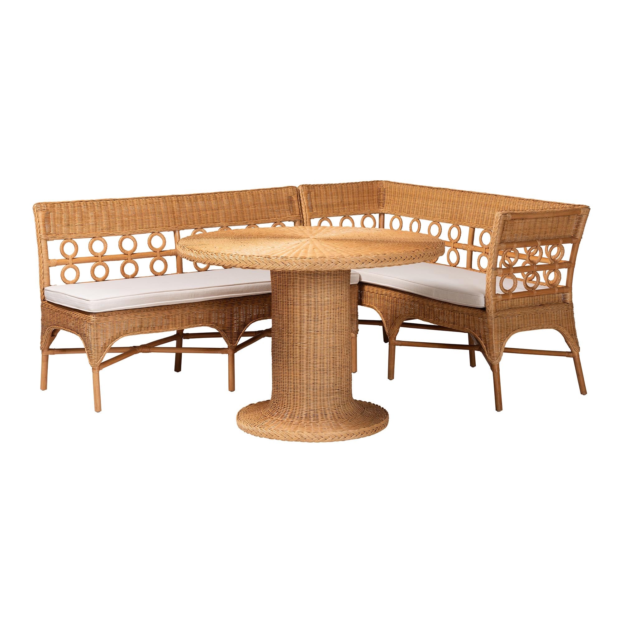 Bali & Pari Monica Bohemian Light Honey Rattan 3-Piece Dining Nook Set