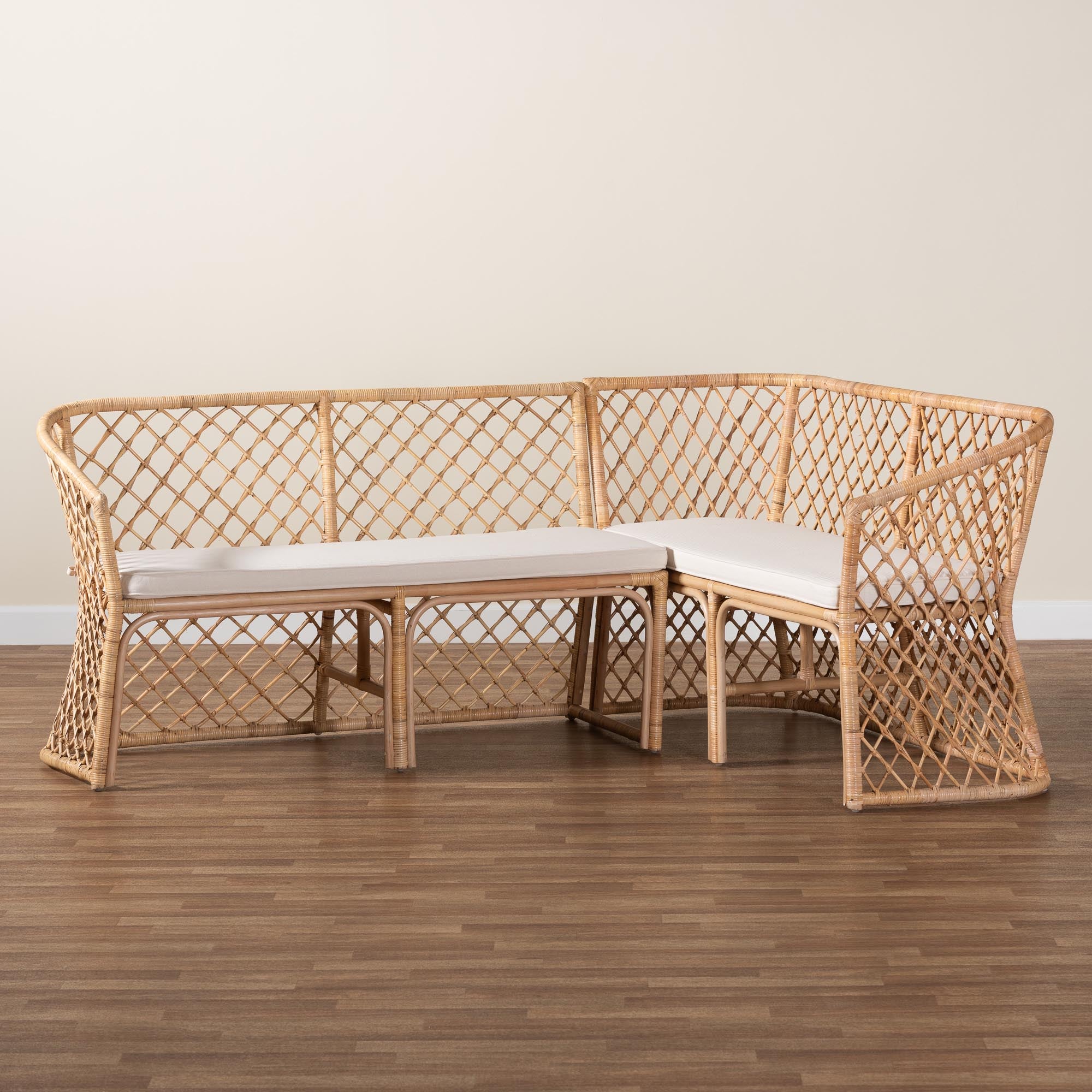 Bali & Pari Aysi Bohemian Light Honey Rattan 2-Piece Dining Nook Bench Set