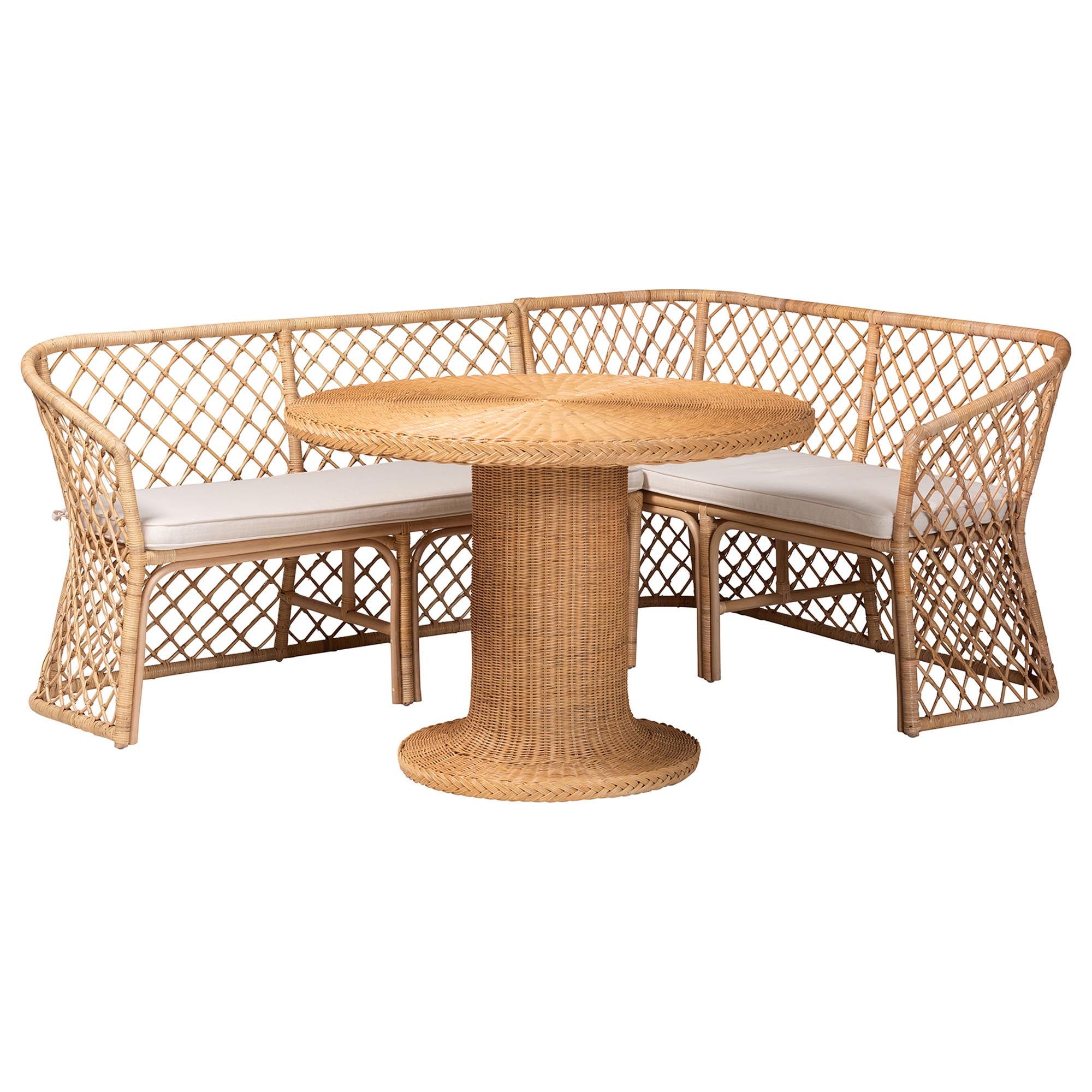 Bali & Pari Ellard Bohemian Light Honey Rattan 3-Piece Dining Nook Set
