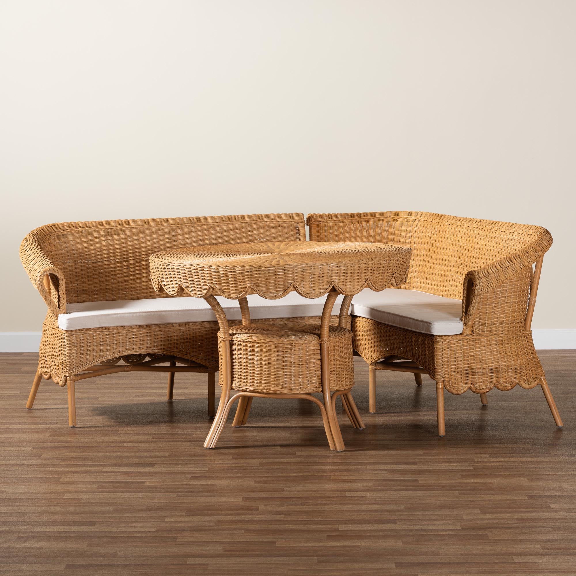 bali & pari Keitha Bohemian Light Honey Rattan 3-Piece Dining Nook Set