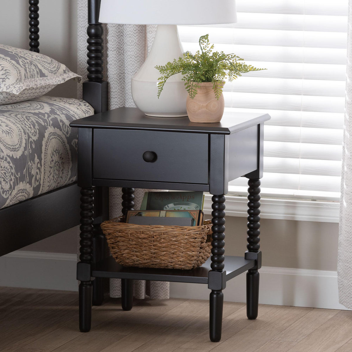 Braith Farmhouse Spindle Wood 1-Drawer Nightstand