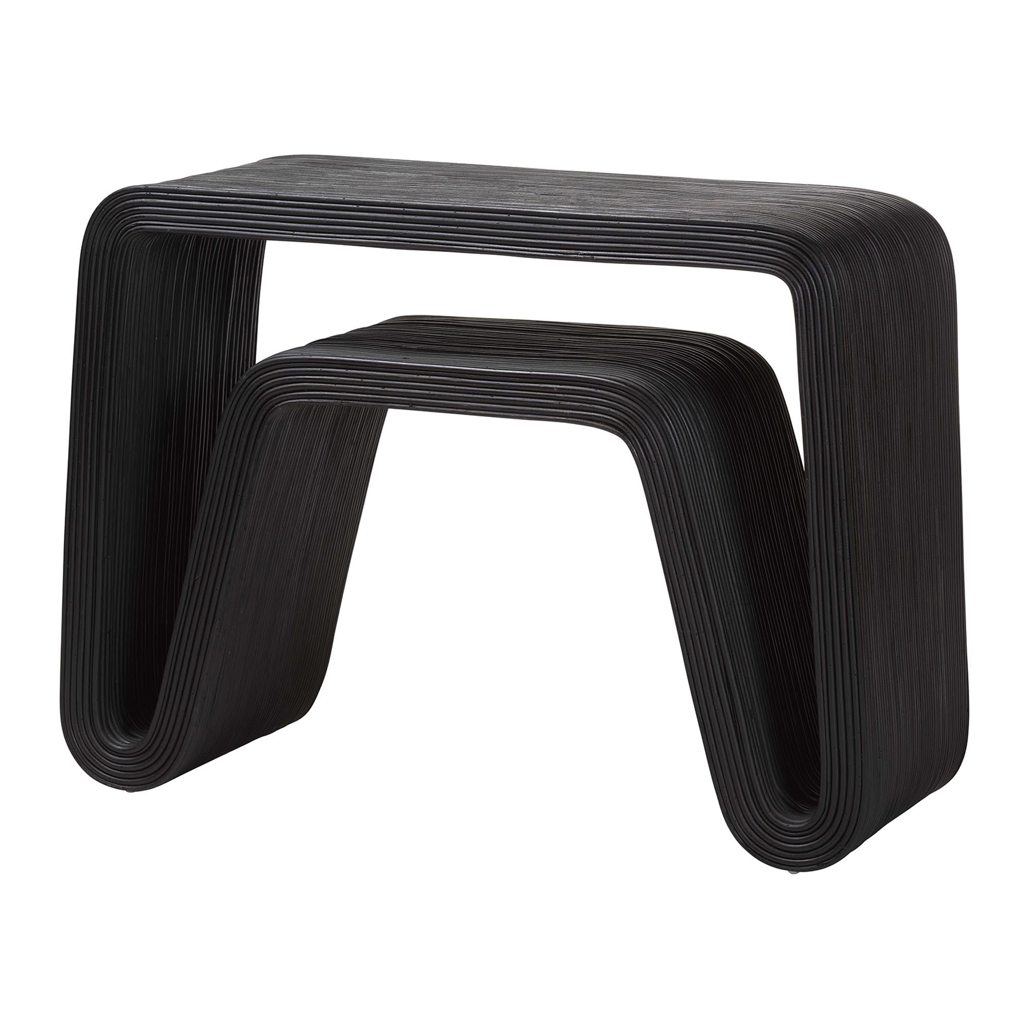 bali & pari Abebi Rattan Console Table - Modern Accent Table with Waterfall Silhouette and Open Hairpin Legs, Boho Coastal Style for Entryway, Hallway, or Living Room