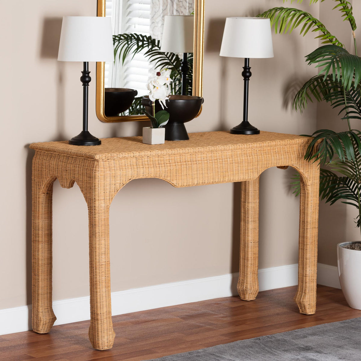 Bali & Pari Abena Handwoven Rattan Console Table