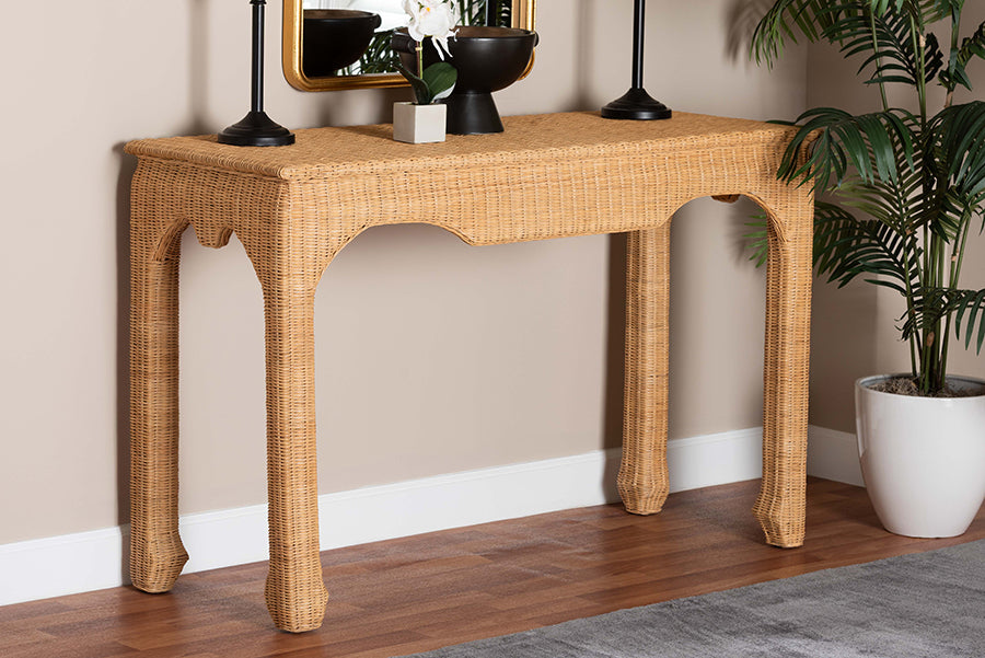 Bali & Pari Abena Handwoven Rattan Console Table