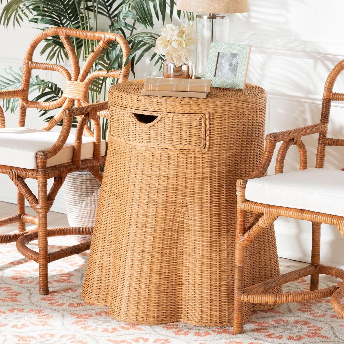 Bali & Pari Dayo Scalloped Rattan Console Table