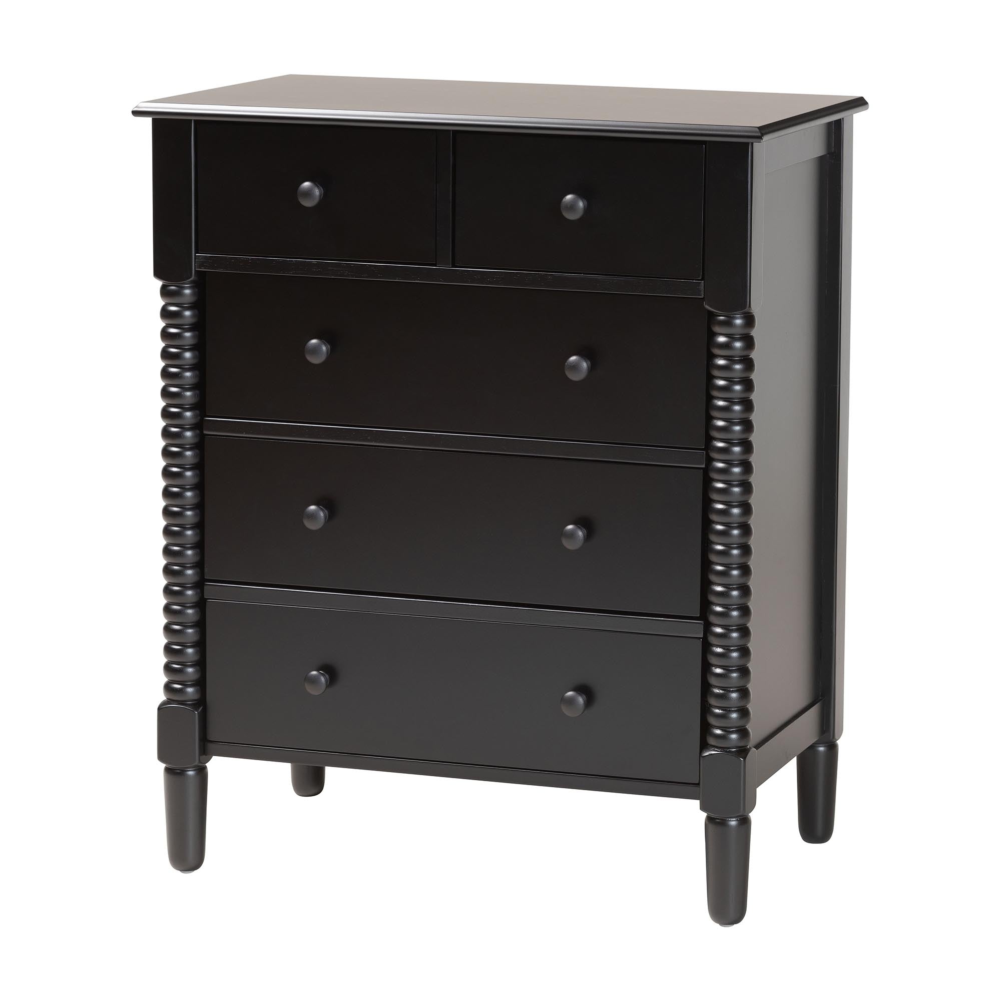 Braith Farmhouse Spindle Wood 5-Drawer Chest