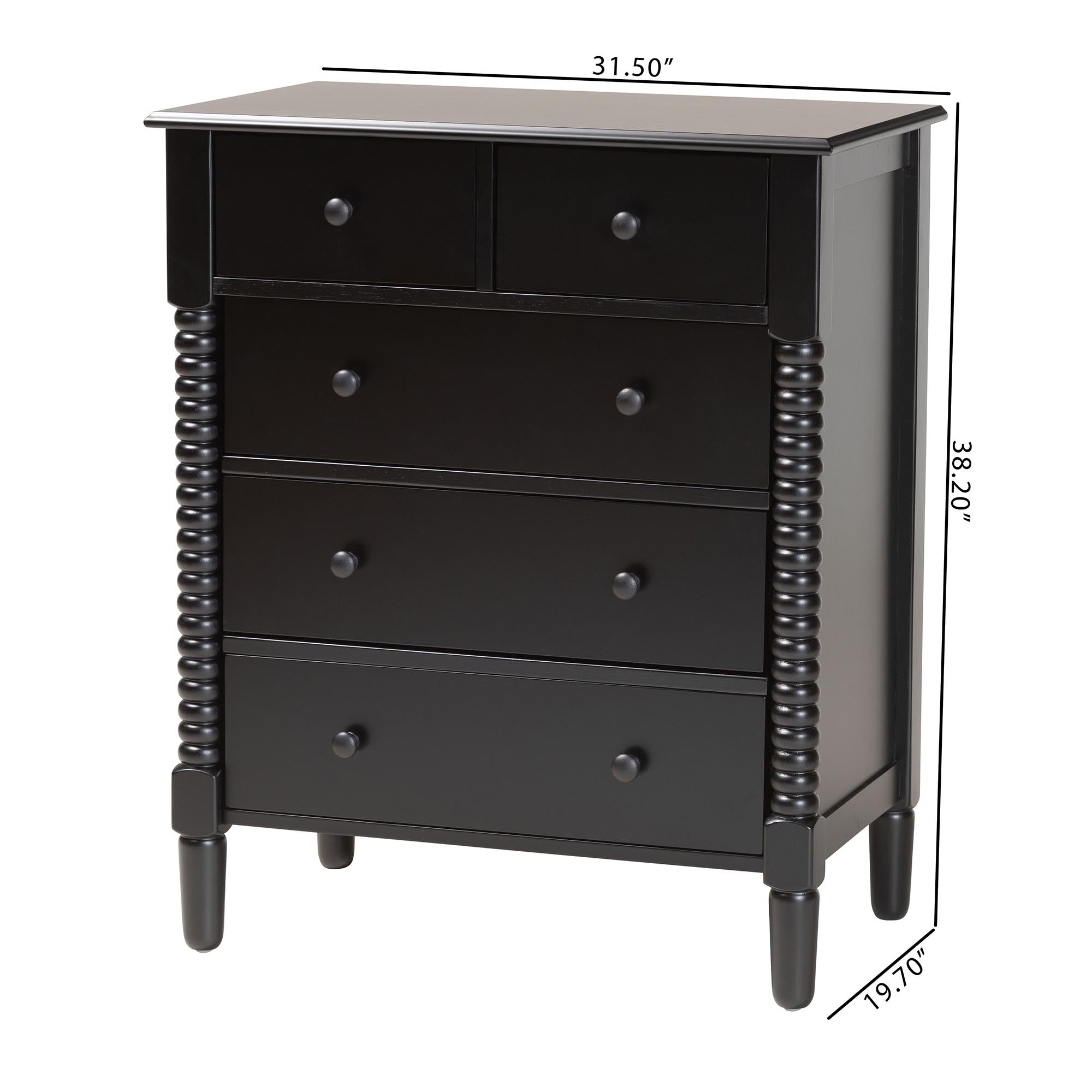 Braith Farmhouse Spindle Wood 5-Drawer Chest