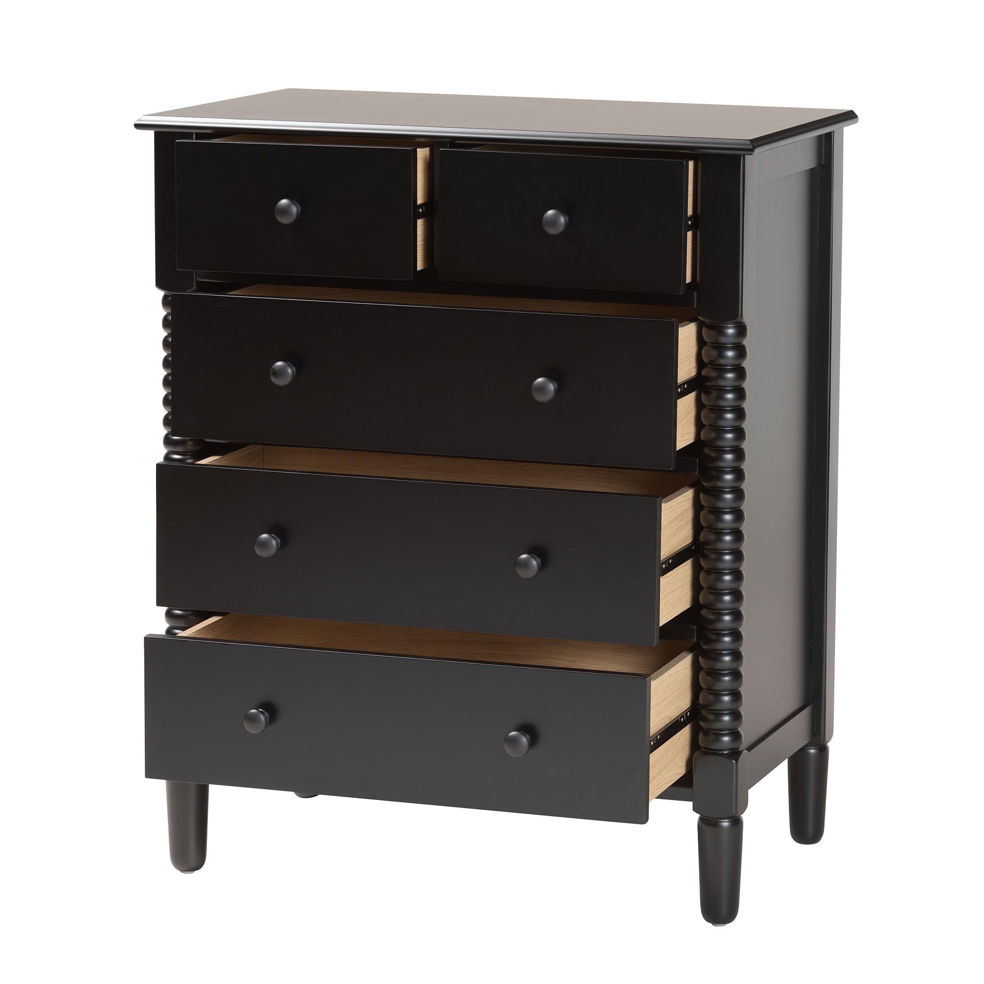 Braith Farmhouse Spindle Wood 5-Drawer Chest