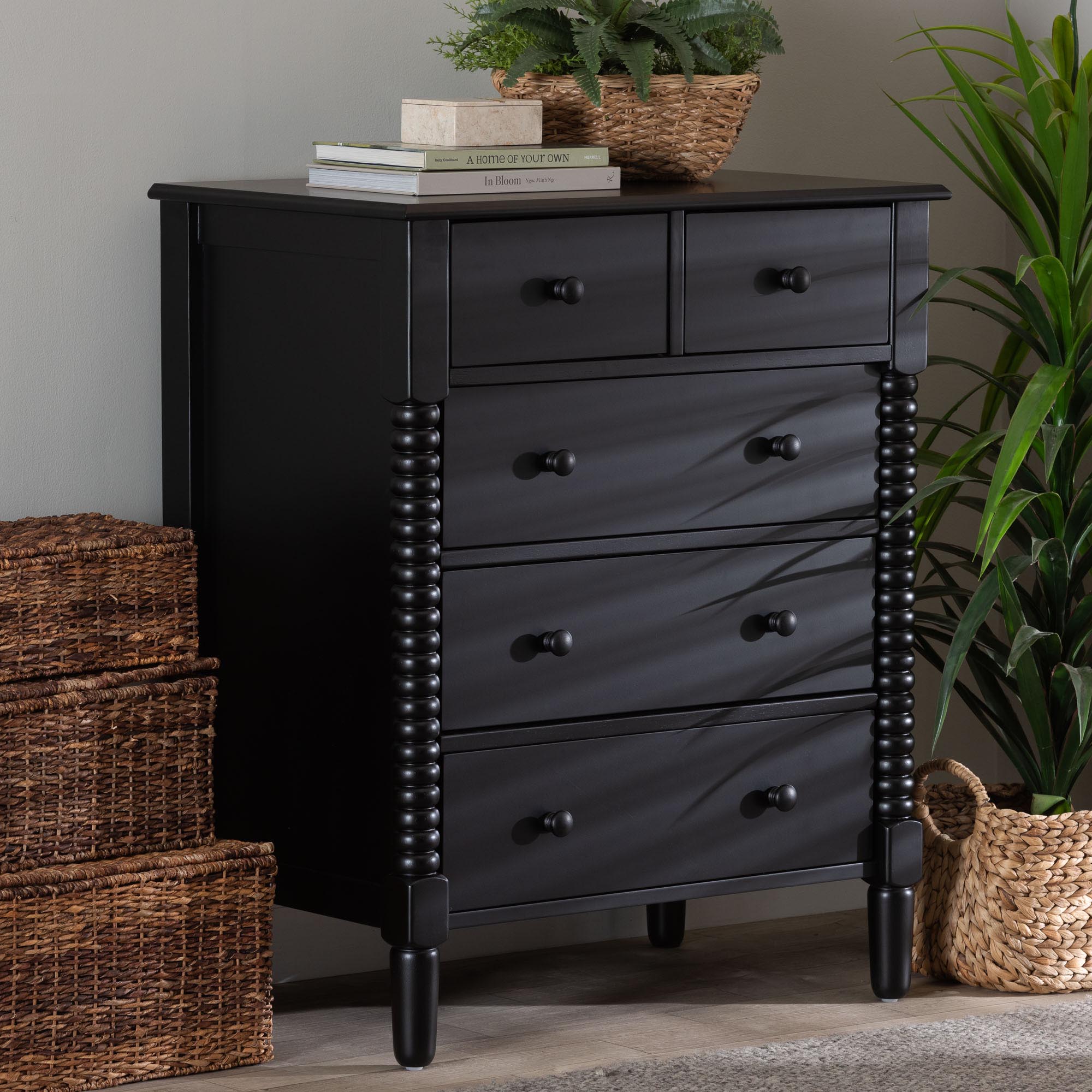 Braith Farmhouse Spindle Wood 5-Drawer Chest