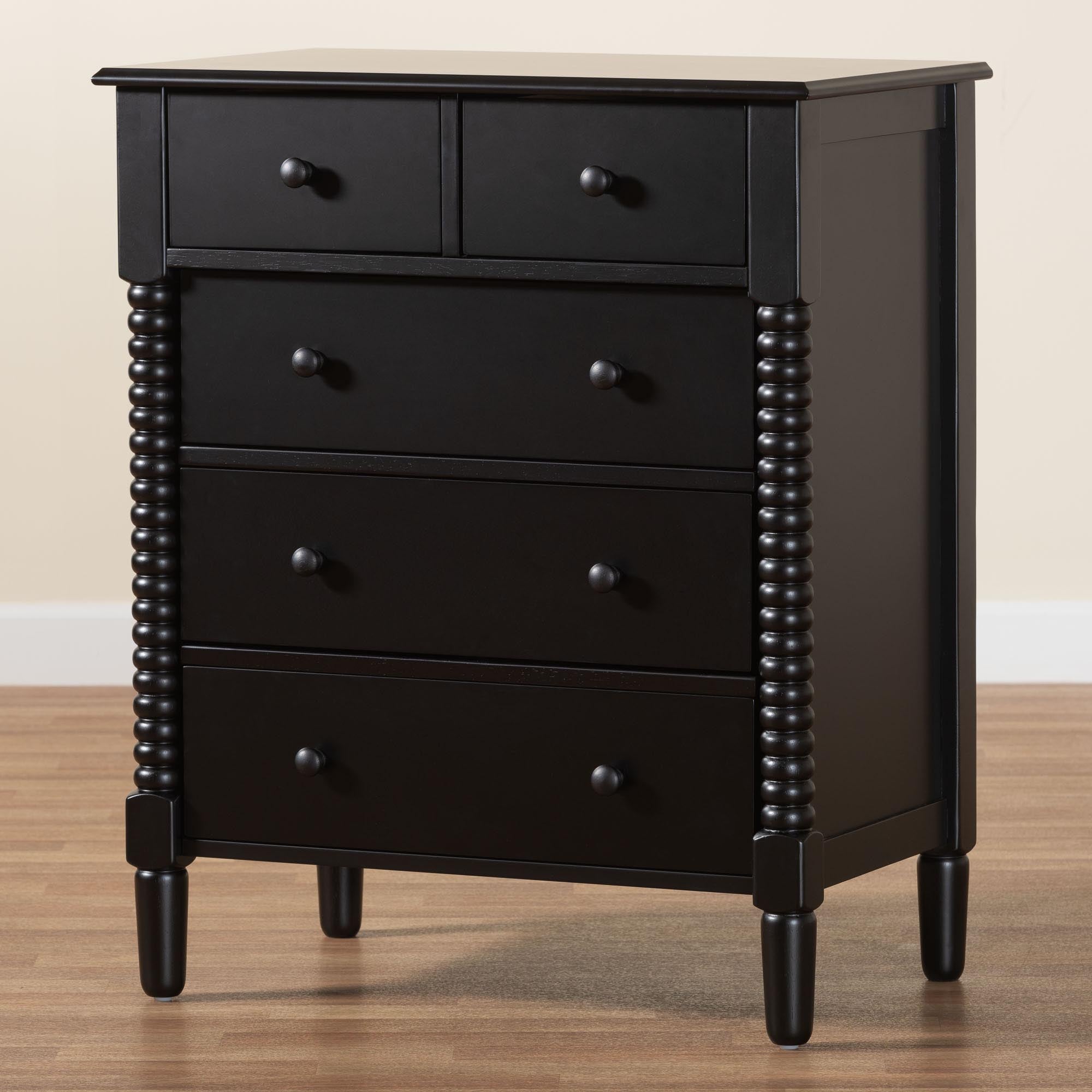 Braith Farmhouse Spindle Wood 5-Drawer Chest