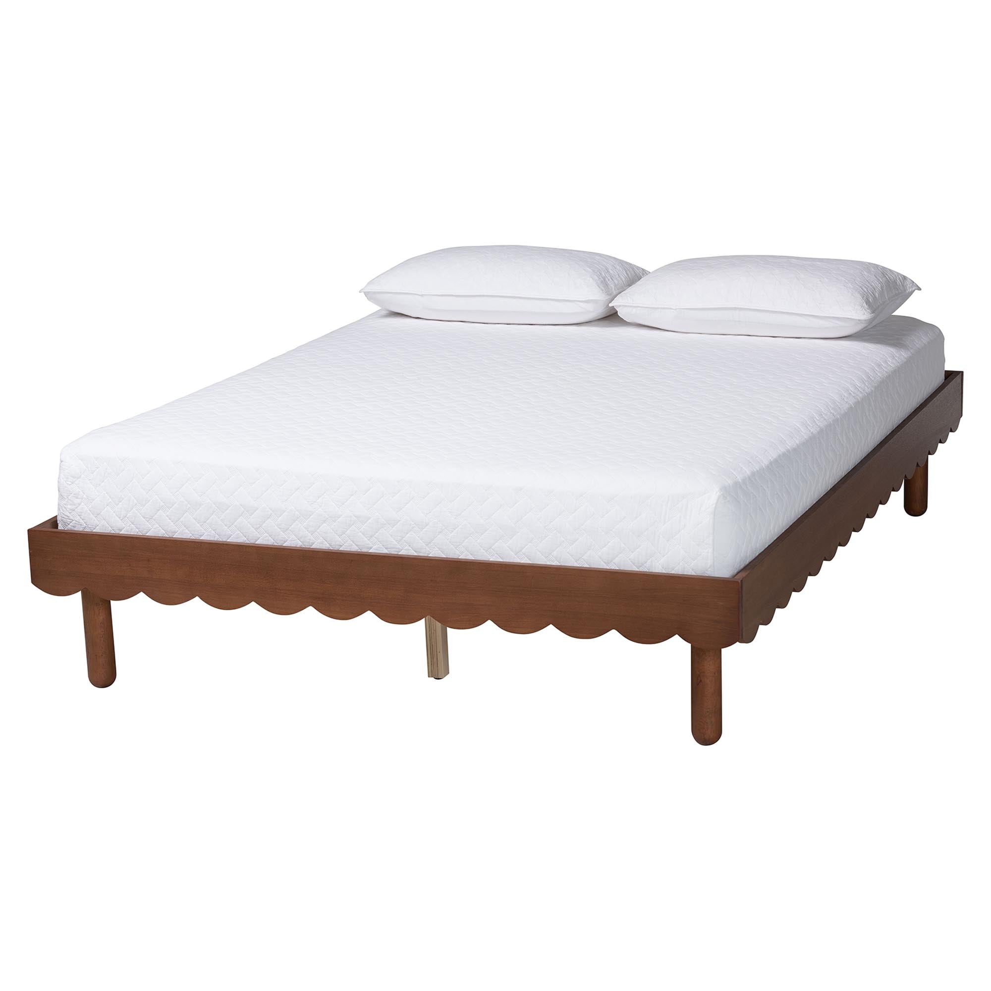 Orianthe Wood Platform Bed Frame with Scalloped Edge Design - Low Profile Bed Base with Round Legs, Modern Minimalist Bedroom Furniture,
