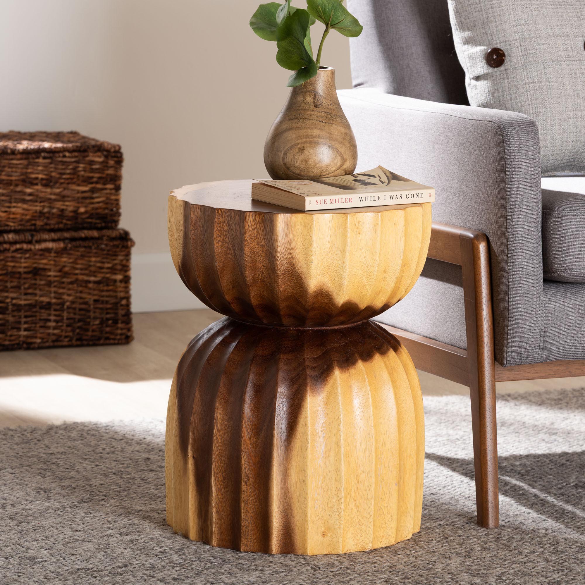 Bali & Pari Noleta Hand-carved Suar Wood Side Table