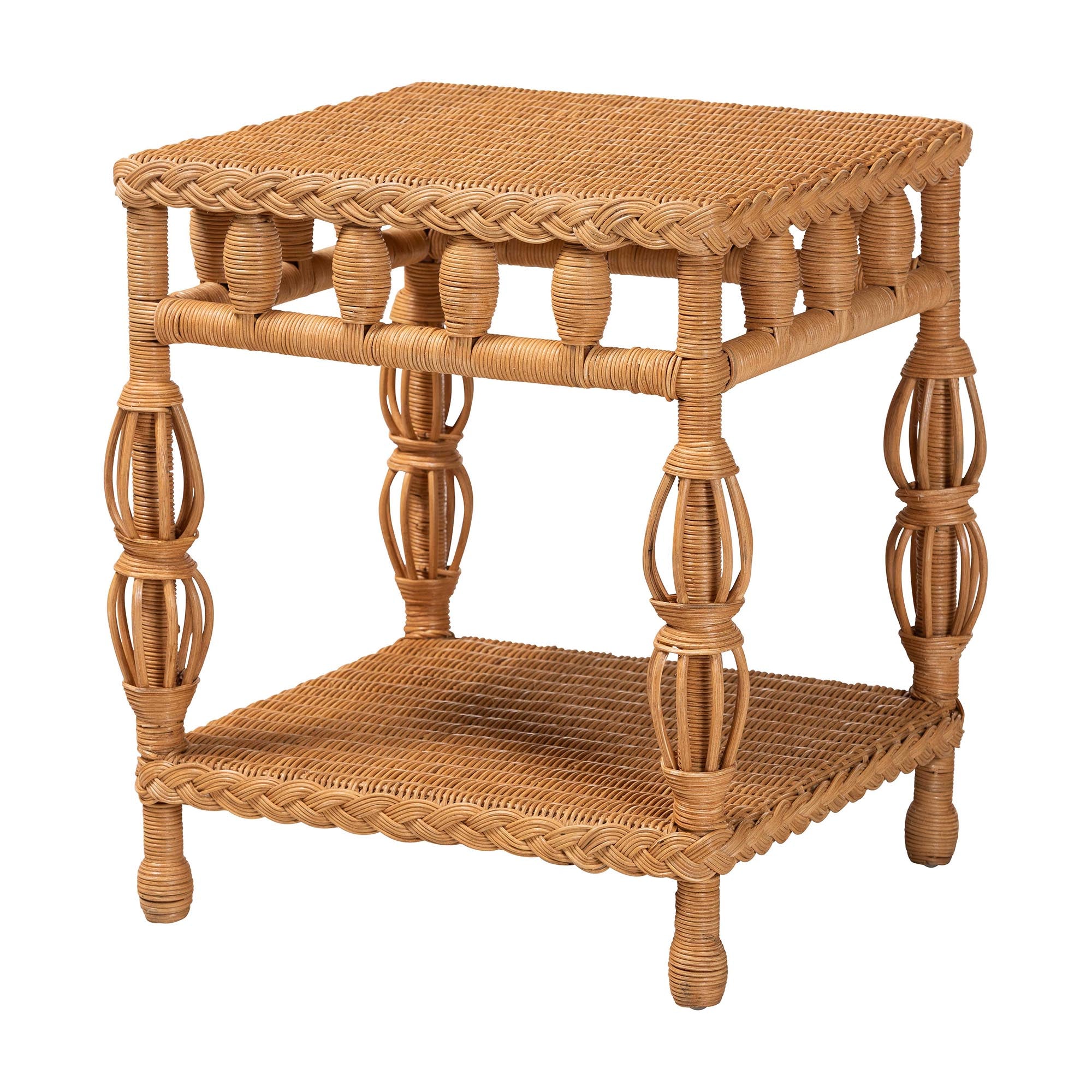 bali & pari Dolby Rattan End Table - Handwoven Wicker Side Table with Lower Shelf, Coastal Boho Style Accent Table for Living Room or Bedroom