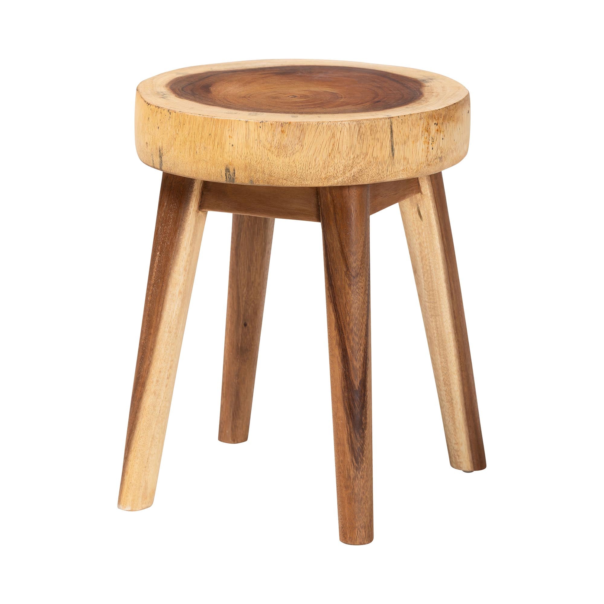 bali & pari Jia Suar Wood End Table - Handcrafted Side Table with Live Edge Round Top and Tapered Legs, Rustic Boho Accent Furniture for Living Room, Bedroom, or Patio