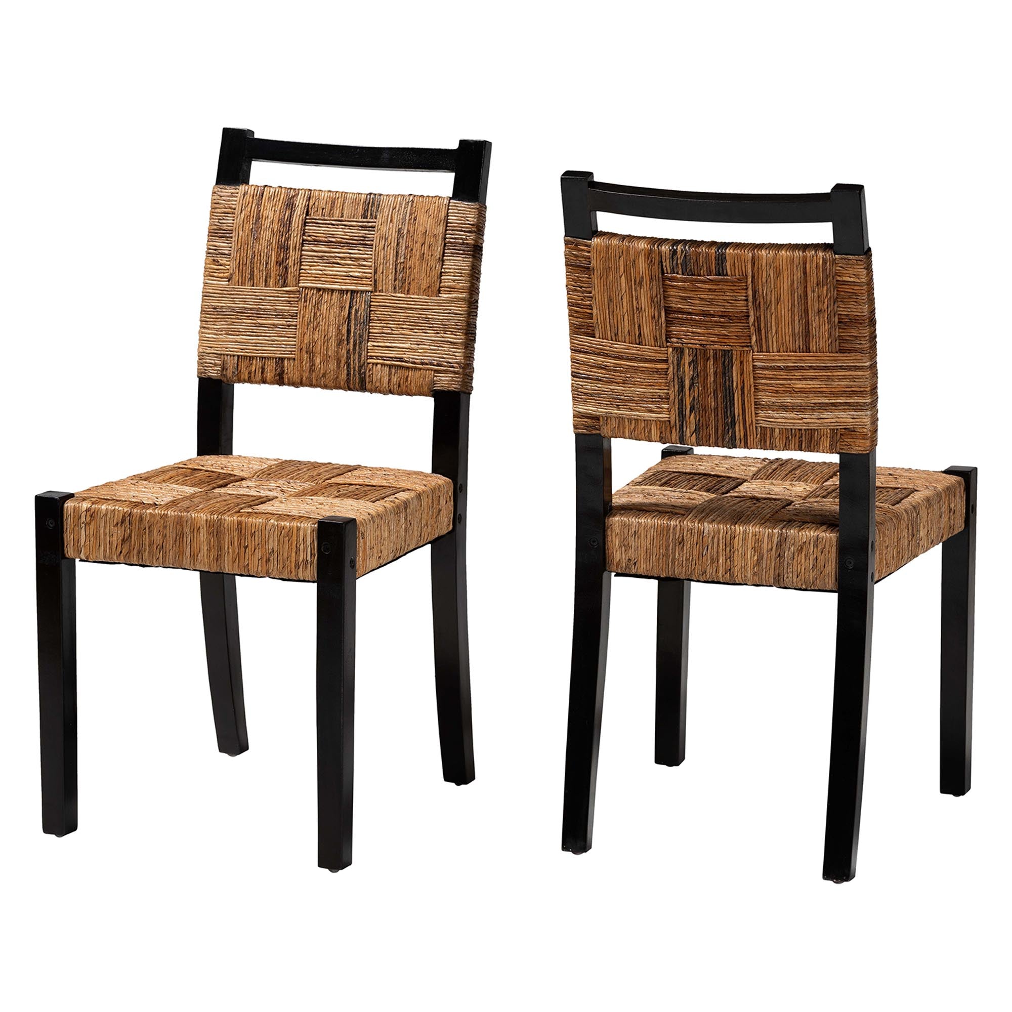 bali & pari Raniya Handwoven Seagrass Dining Chair Set of 2- Solid Mango Wood Frame with Woven Seat and Backrest, Rustic Boho Style Kitchen or Dining Room Seating,