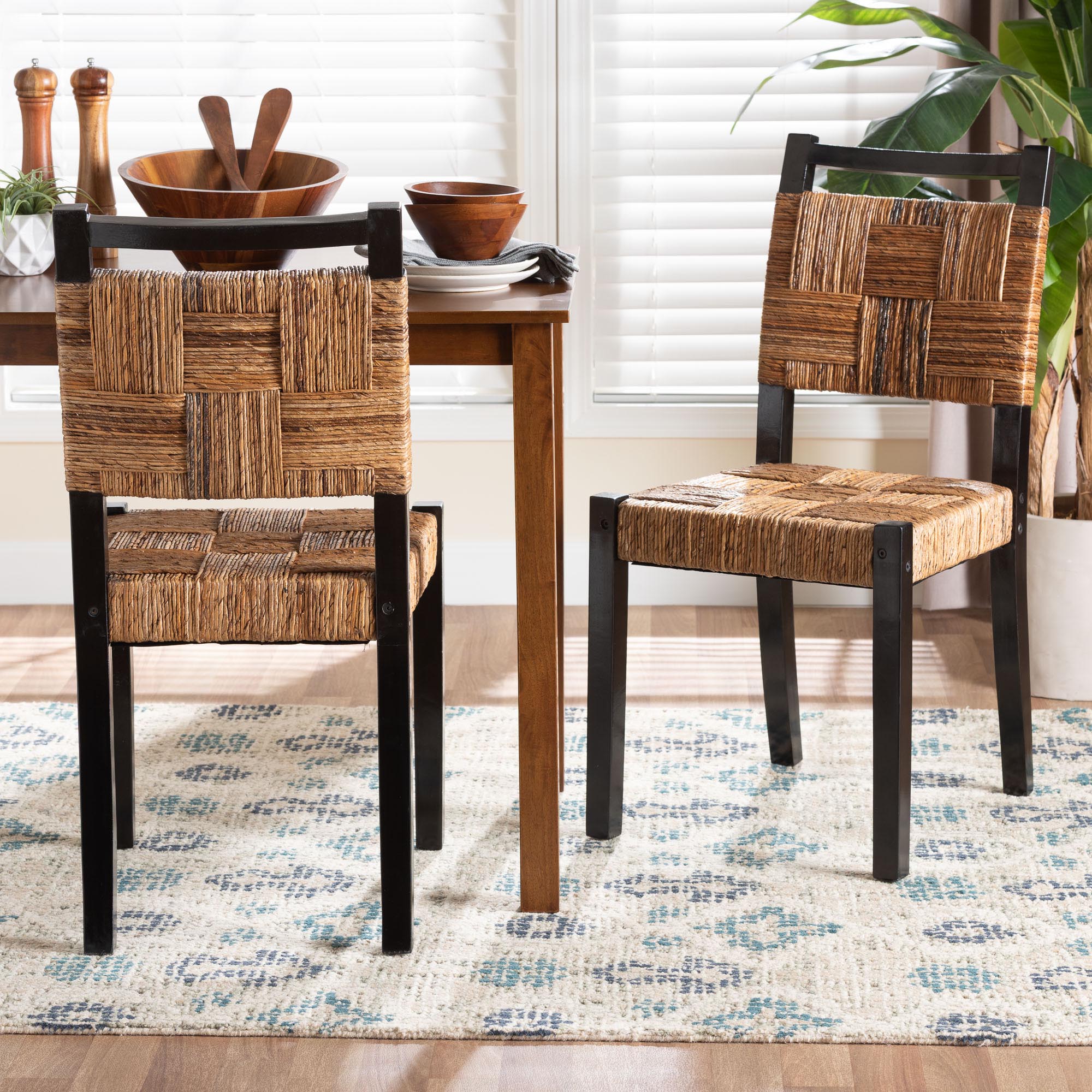 bali & pari Raniya Handwoven Seagrass Dining Chair Set of 2- Solid Mango Wood Frame with Woven Seat and Backrest, Rustic Boho Style Kitchen or Dining Room Seating,