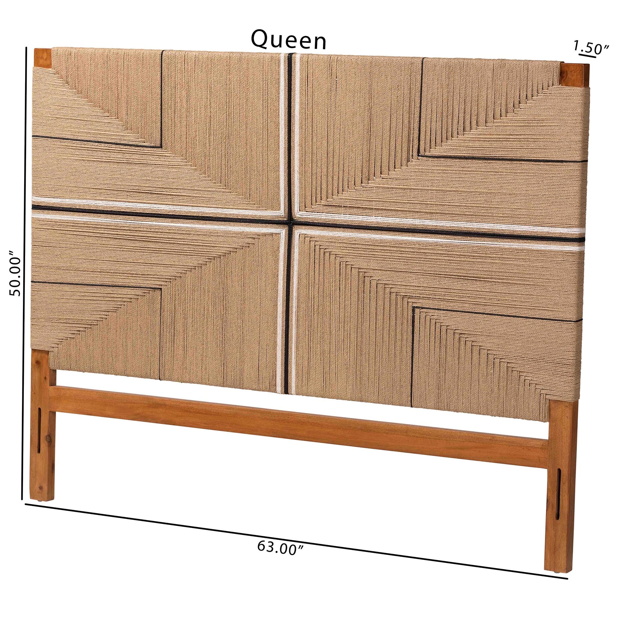 bali & pari Prita Paper Loom Headboard with Mahogany Wood Frame, Handwoven Bed Backrest Panel with Geometric Design, Boho Rustic Bedroom Accent,