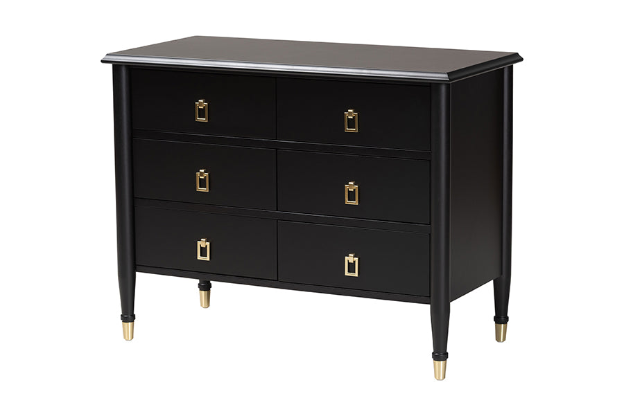 Tamra Wood Chest with Drawers Bedroom Storage Unit with Metallic Accents, 6-Drawer Modern Transitional Bedroom Storage Solution