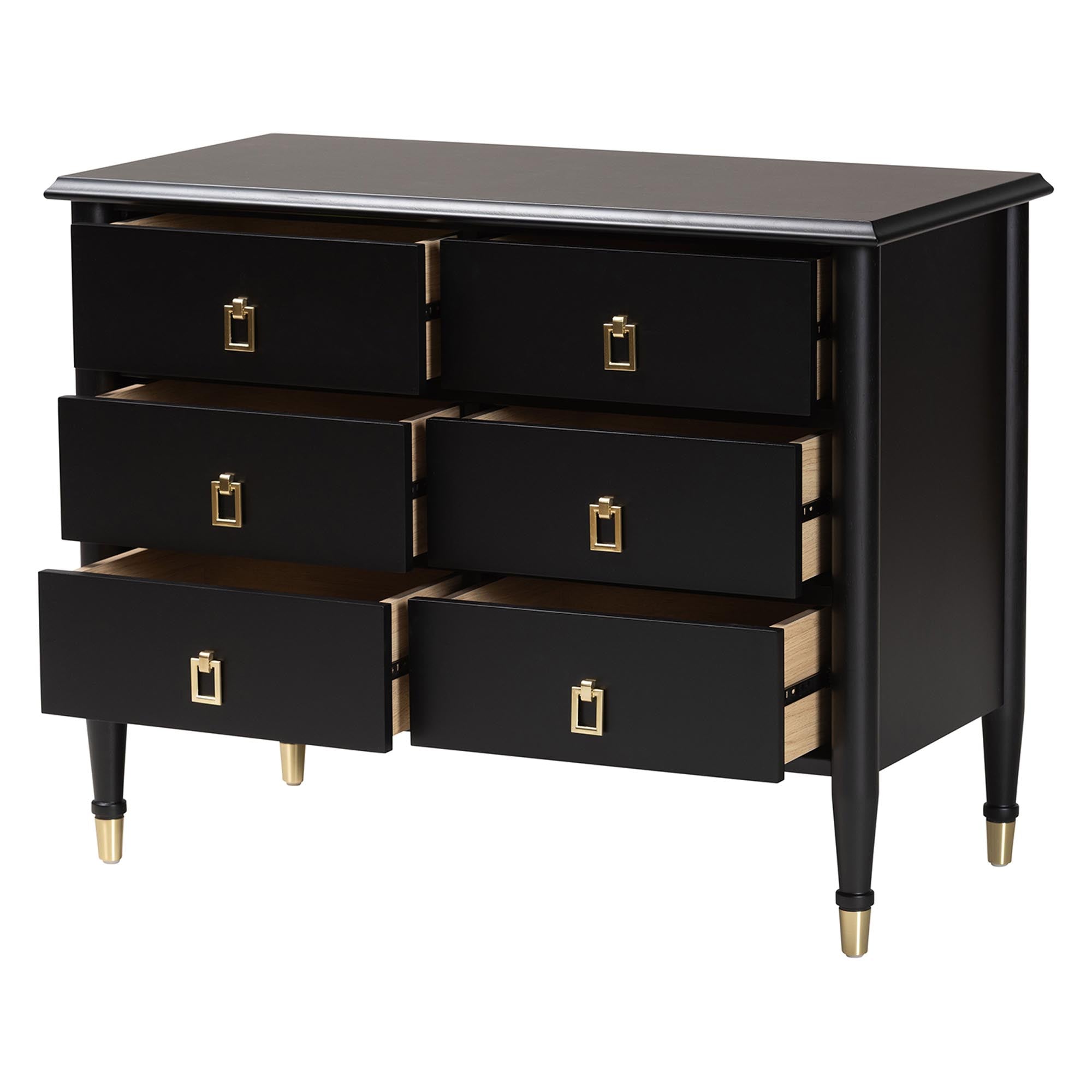 Tamra Wood Chest with Drawers Bedroom Storage Unit with Metallic Accents, 6-Drawer Modern Transitional Bedroom Storage Solution