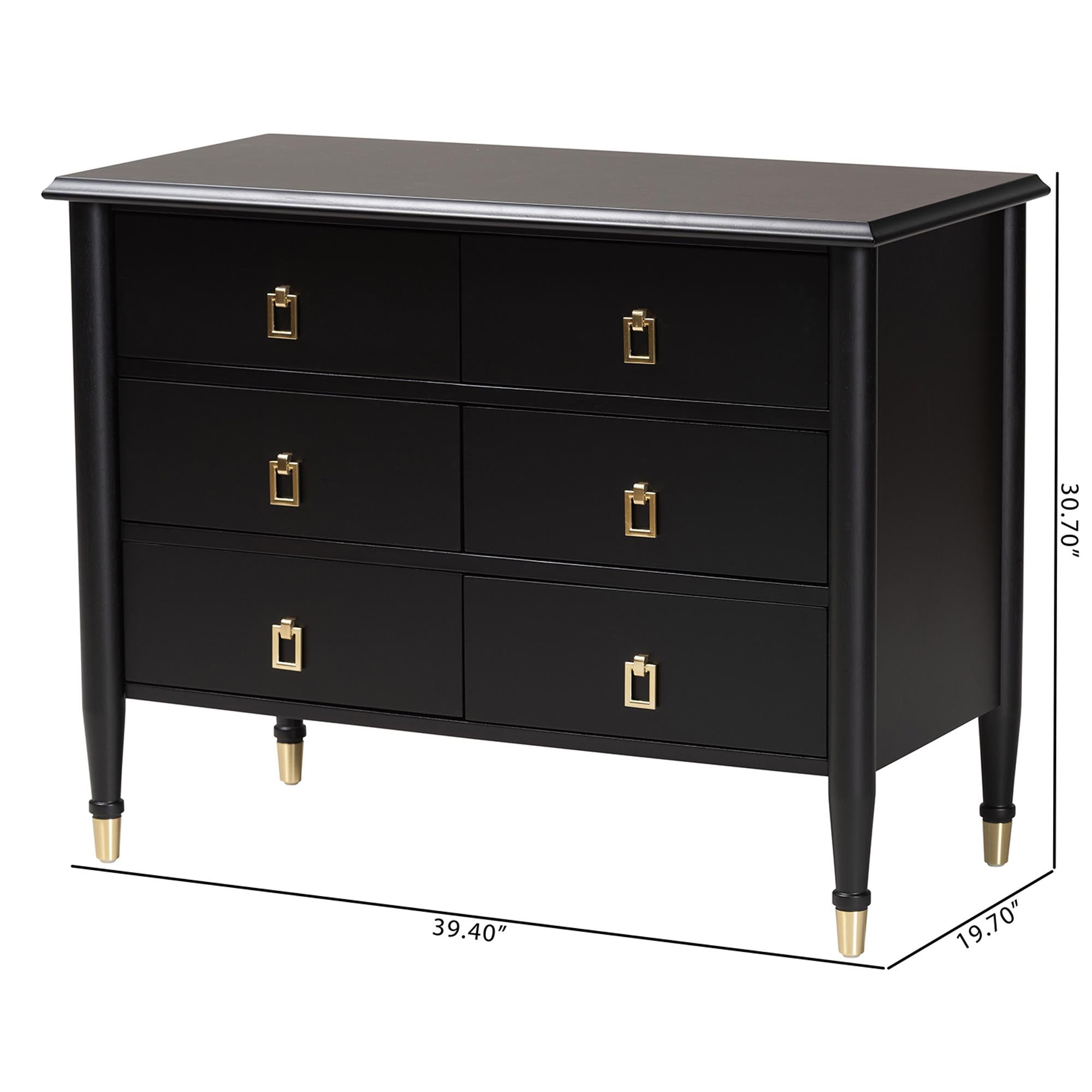 Tamra Wood Chest with Drawers Bedroom Storage Unit with Metallic Accents, 6-Drawer Modern Transitional Bedroom Storage Solution