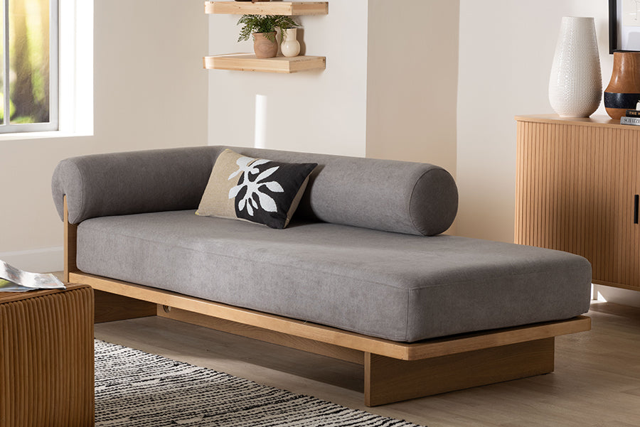 Bertille Left-Arm Chaise Lounge with Solid Wood Base Minimalist Sofa Daybed