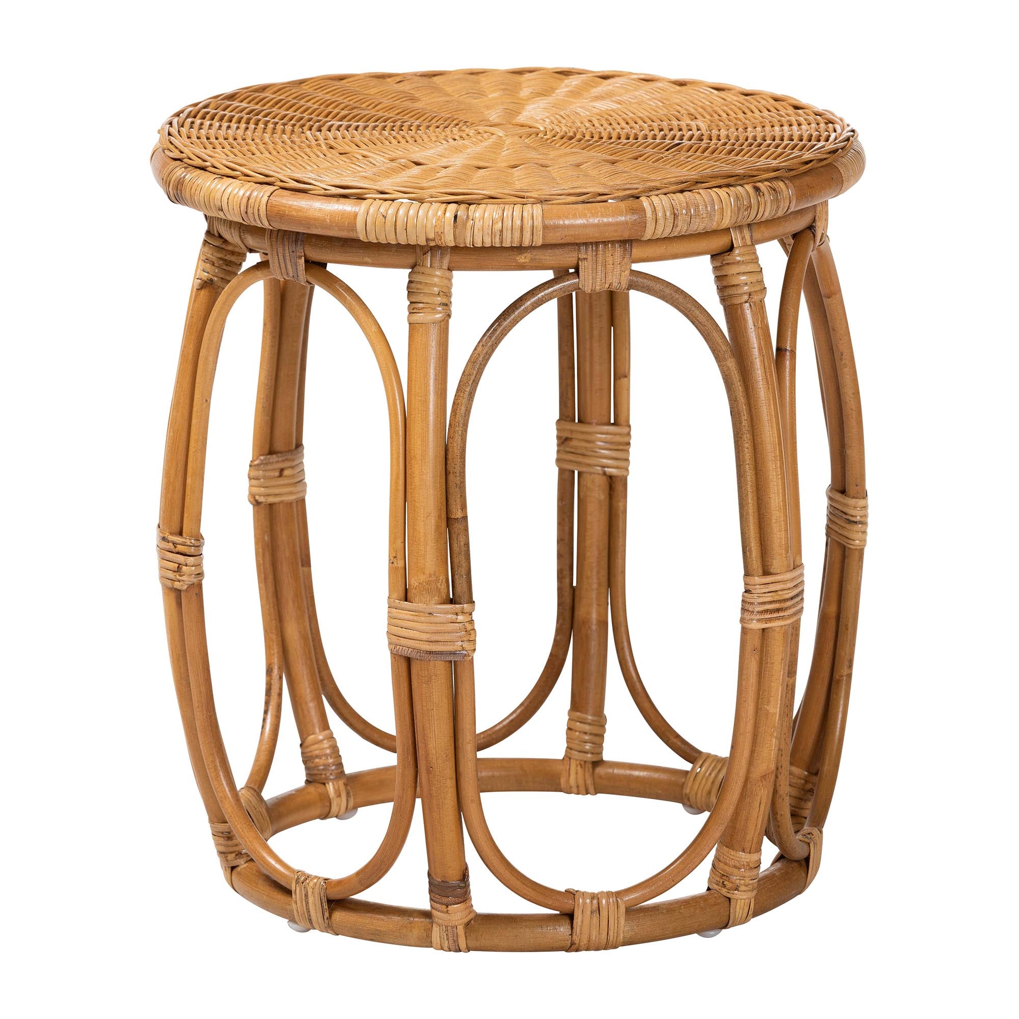 bali & pari Jayana Rattan Round End Table - Handwoven Wicker Accent Table with Open Frame Base, Lightweight Coastal Boho Side Table for Living Room or Patio