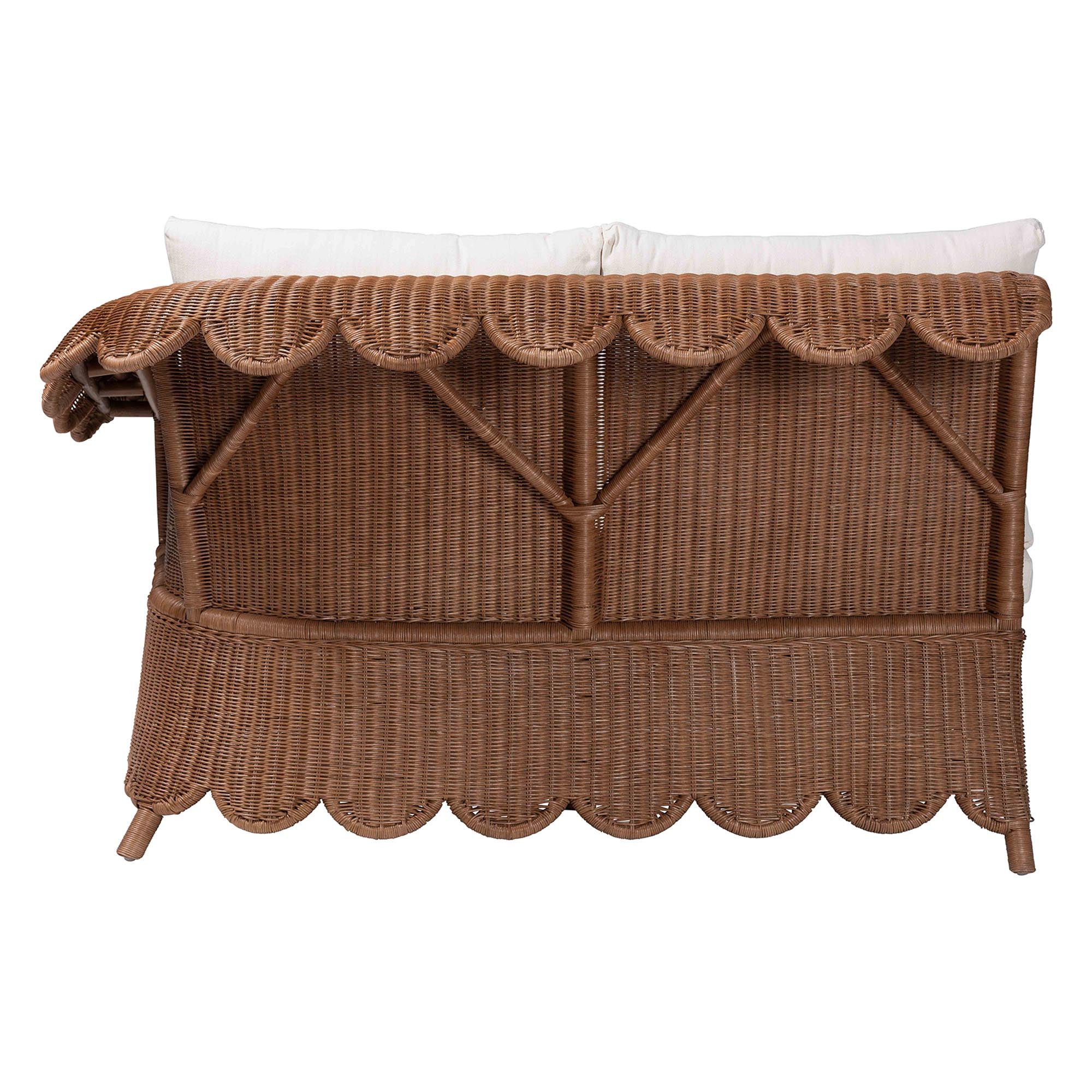 Bali & Pari Detta Rattan 3-Piece Sectional Set Handwoven Wicker Corner Lounge Seating with Scalloped Skirt Base and Rolled Arms, Boho Coastal Style for Sunroom or Living Room