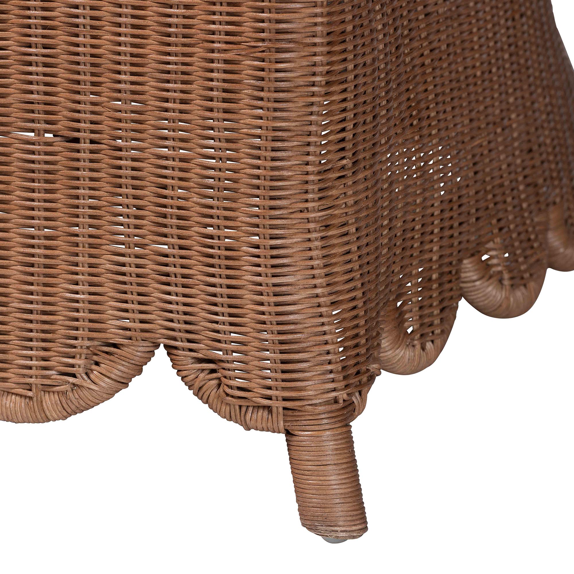 Bali & Pari Detta Rattan 3-Piece Sectional Set Handwoven Wicker Corner Lounge Seating with Scalloped Skirt Base and Rolled Arms, Boho Coastal Style for Sunroom or Living Room