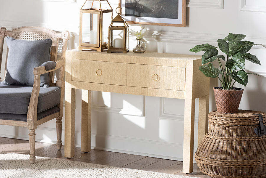 Bali & Pari Noah Grasscloth 2-Drawer Console Table