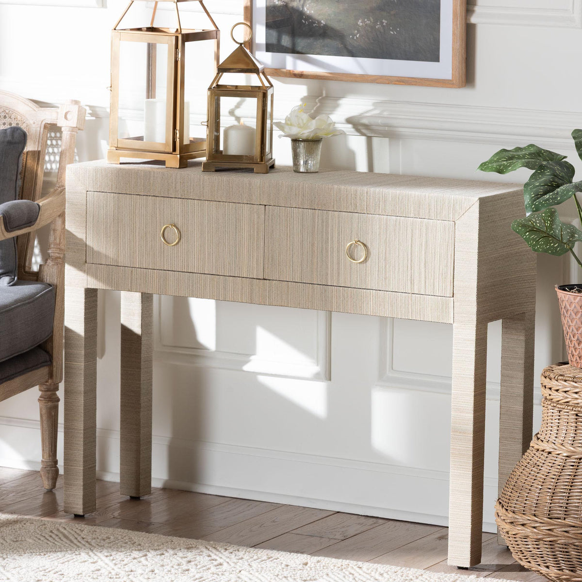 Bali & Pari Noah Grasscloth 2-Drawer Console Table