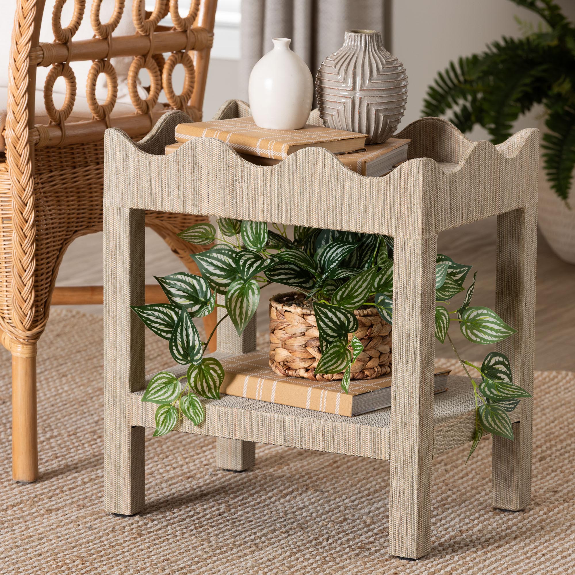 Bali & Pari Sebastian Grasscloth Scalloped End Table