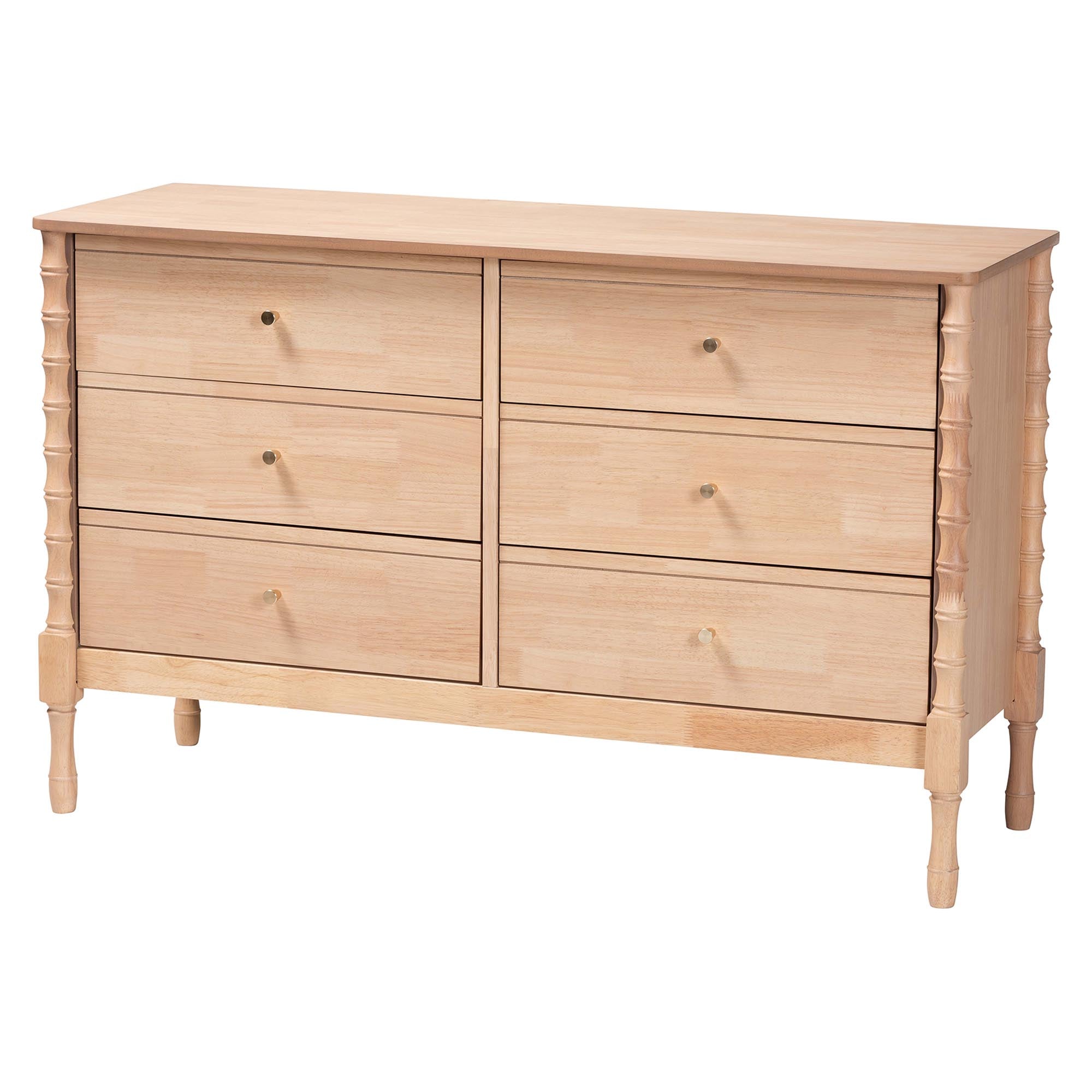 Laurent Bamboo-Style 5-Piece Bedroom Set - Spindle Platform Bed with Matching Dresser, Chest, and Two Nightstands, Cottage Farmhouse Style,