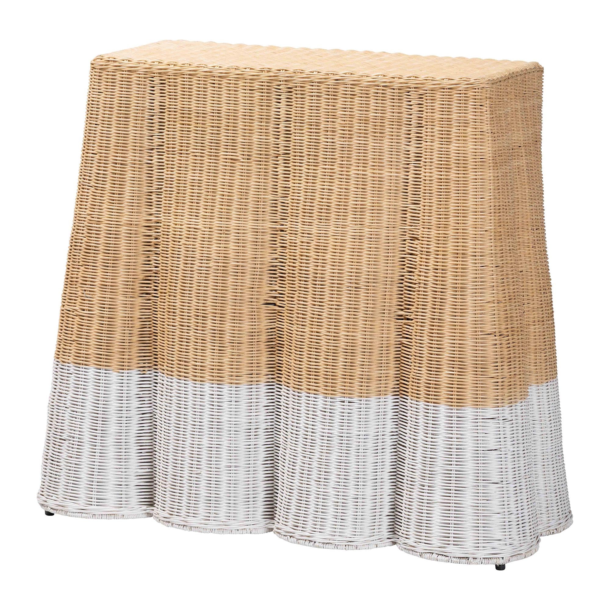 bali & pari Palm Scallop Rattan Console Table - Handwoven Wicker Accent Table, Coastal & Boho Decor, Rectangle 36", Two-Tone /