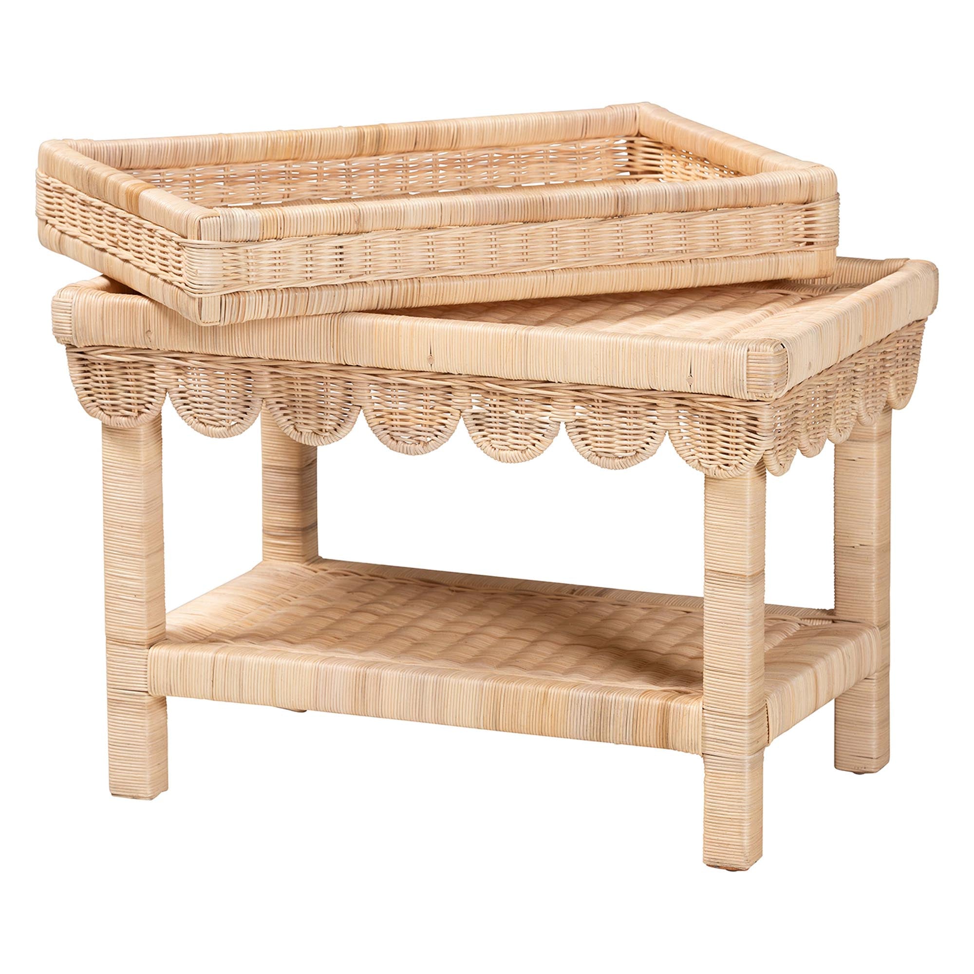 Bali & Pari Weyman Scalloped Rattan End Table