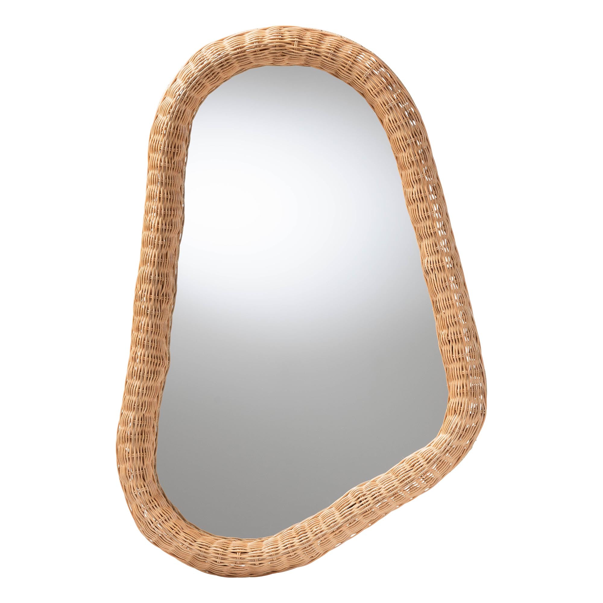 bali & pari Ulrica Rattan Wall Mirror - Handwoven Wicker Irregular Shape Accent Mirror for Living Room, Bedroom, or Entryway