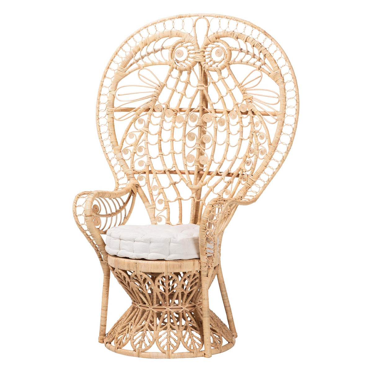 Bali & Pari Kimiko Rattan Peacock Chair with Cushion Handwoven Wicker Accent Chair