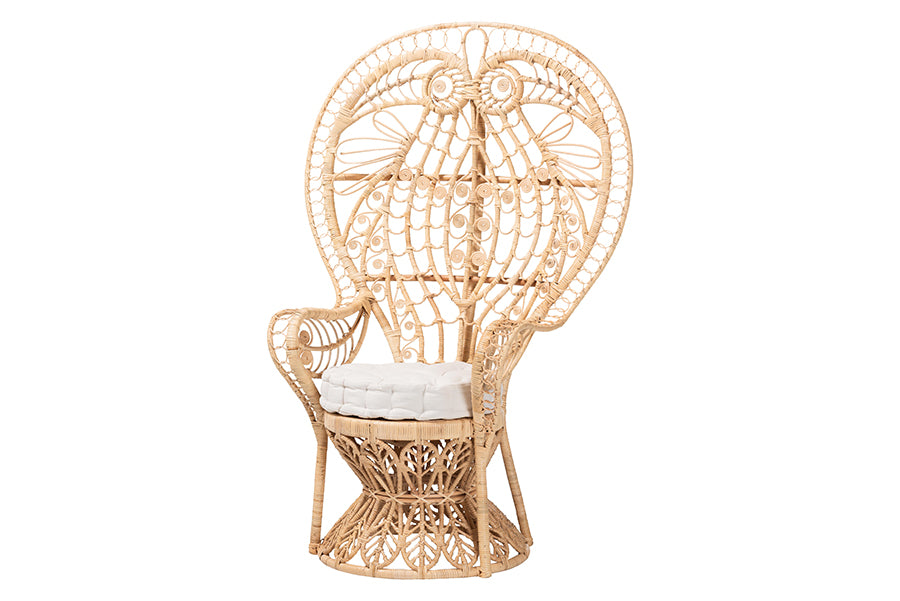 Bali & Pari Kimiko Rattan Peacock Chair with Cushion Handwoven Wicker Accent Chair