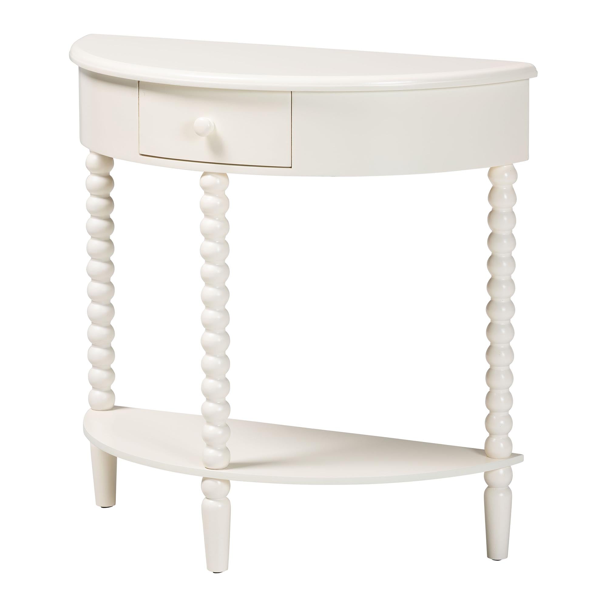 Raynera Bobbin-Leg Demilune Console Table - Half-Moon Accent Table with 1 Drawer and Open Shelf, Cottage Farmhouse Entryway or Living Room Furniture