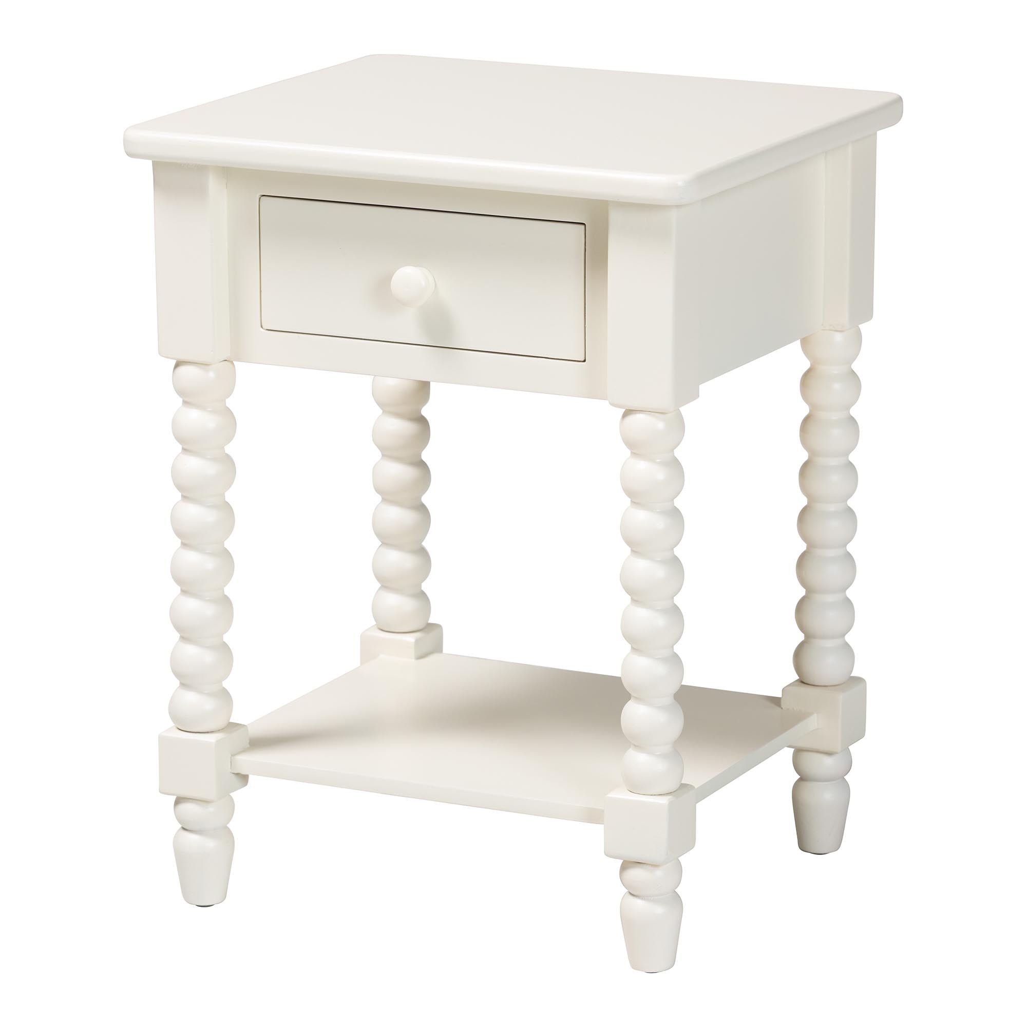 Raynera End Table with Bobbin Legs - 1-Drawer Accent Table with Spindle Turned Legs and Open Shelf, Cottage Farmhouse Style Side Table for Living Room