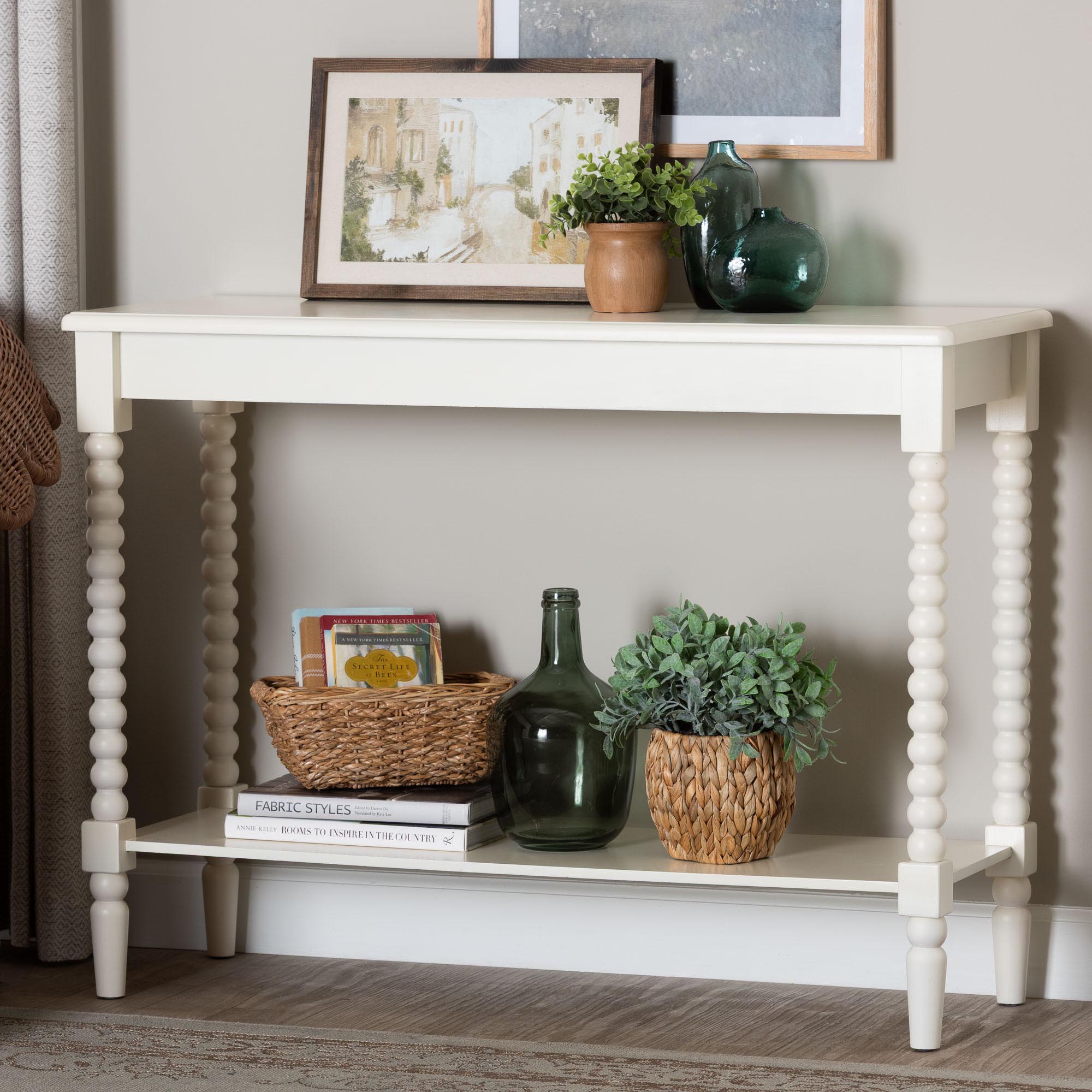 Bayard Console Table with Bobbin Legs - Spindle Leg Accent Table with Shelf, Cottage Farmhouse Entryway or Living Room Furniture