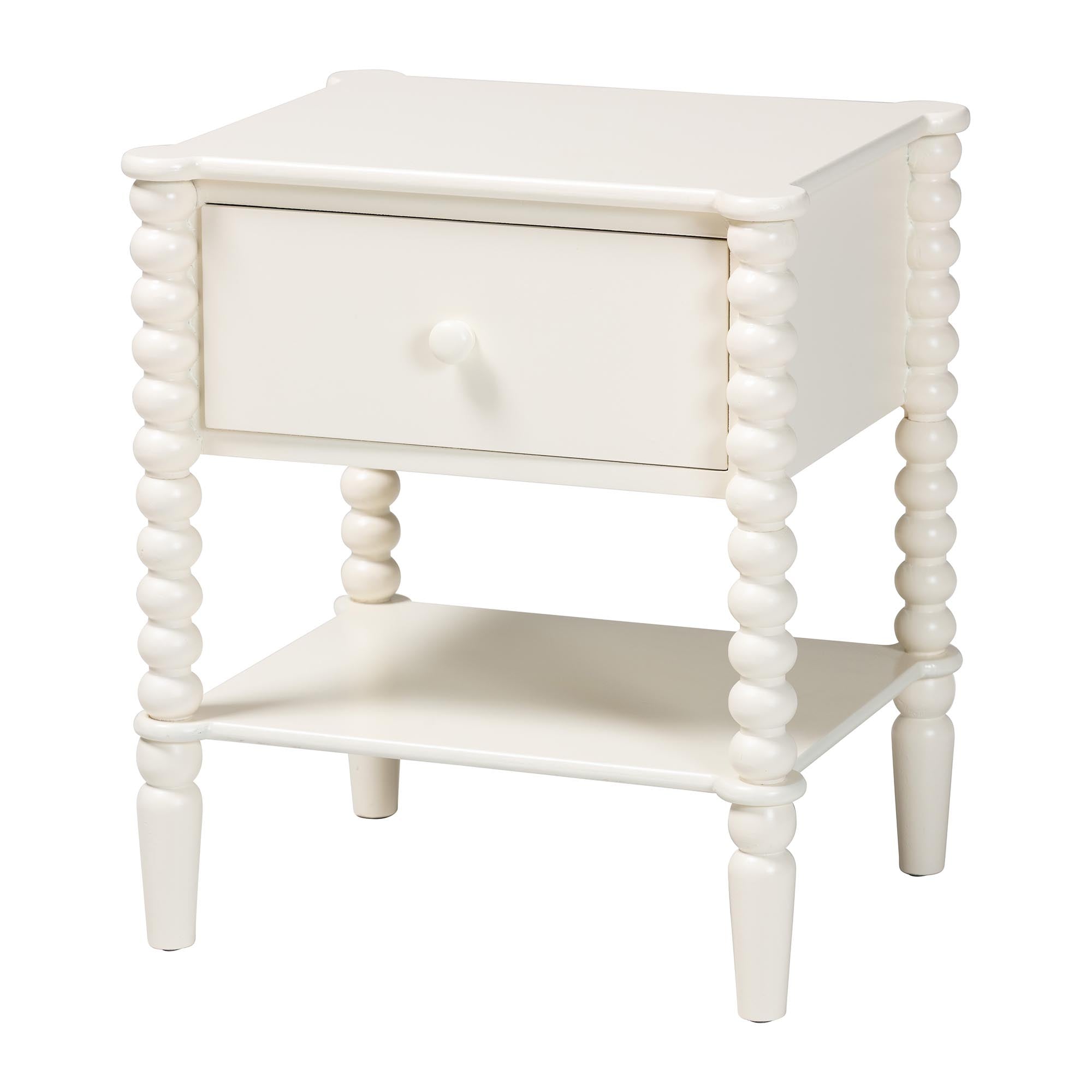 Rimona End Table with Bobbin Legs - 1-Drawer Accent Table with Spindle Turned Legs and Open Shelf, Cottage Farmhouse Style Side Table for Living Room